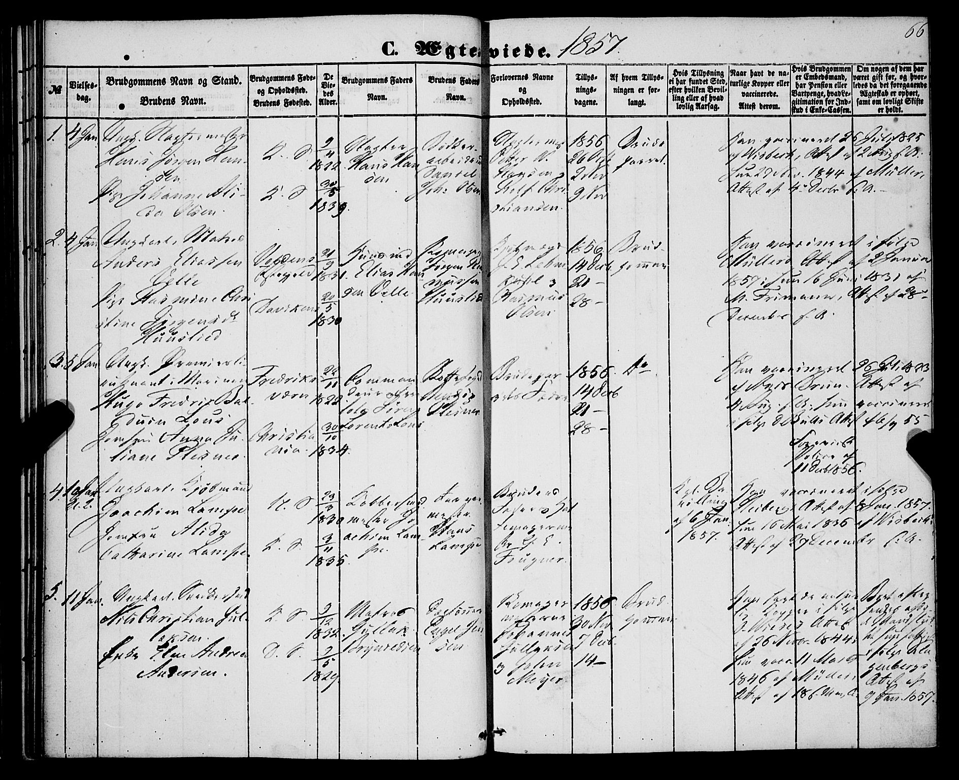 Korskirken sokneprestembete, AV/SAB-A-76101/H/Haa/L0035: Parish register (official) no. D 2, 1852-1867, p. 66