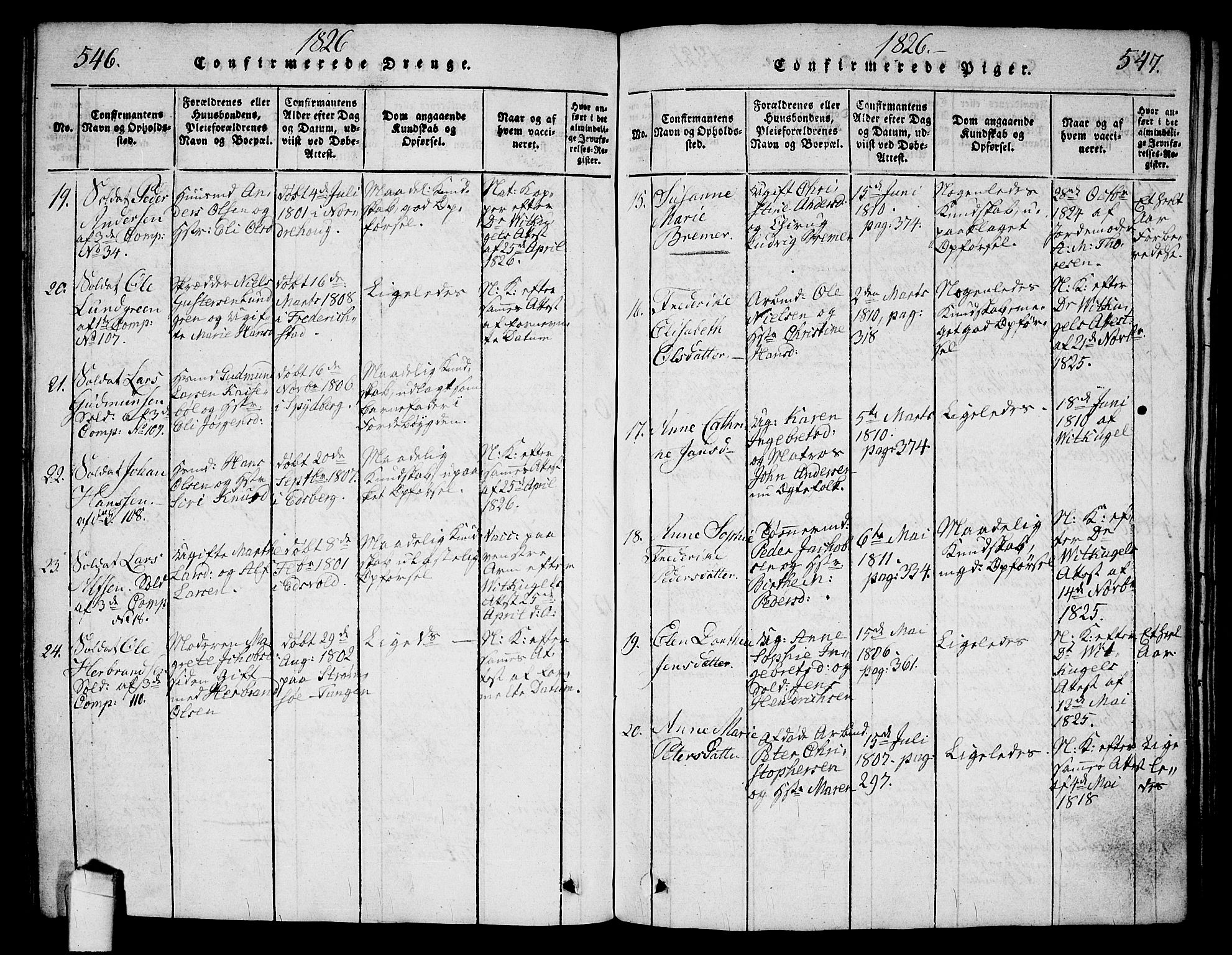 Halden prestekontor Kirkebøker, SAO/A-10909/G/Ga/L0001: Parish register (copy) no. 1, 1815-1833, p. 546-547