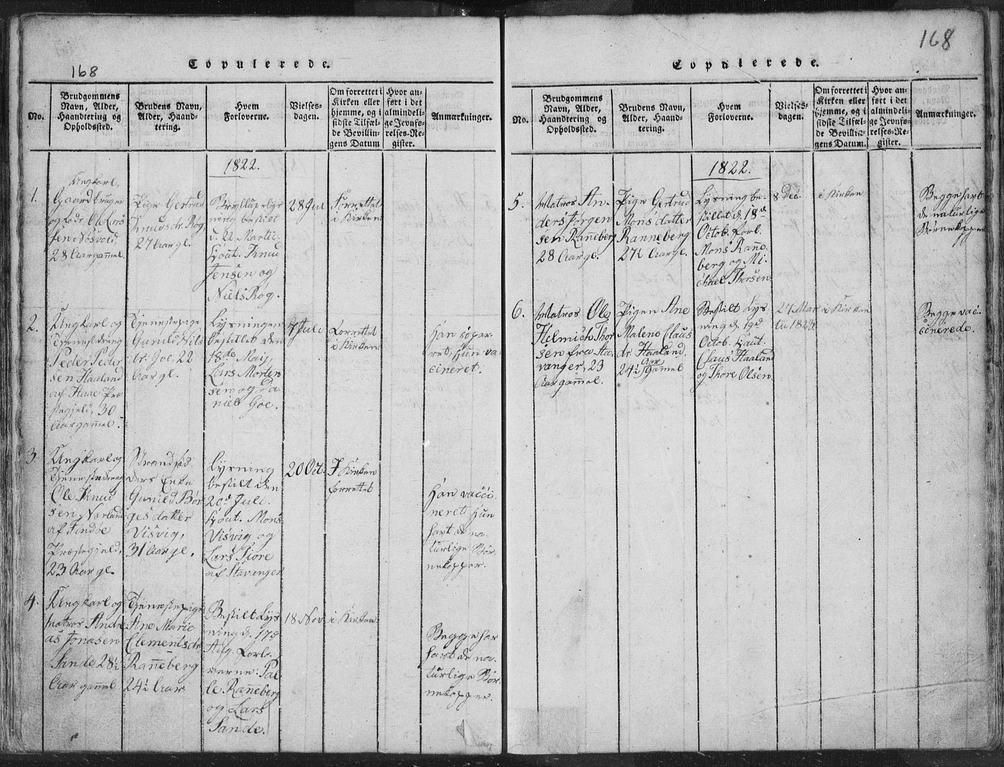 Hetland sokneprestkontor, SAST/A-101826/30/30BA/L0001: Parish register (official) no. A 1, 1816-1856, p. 168