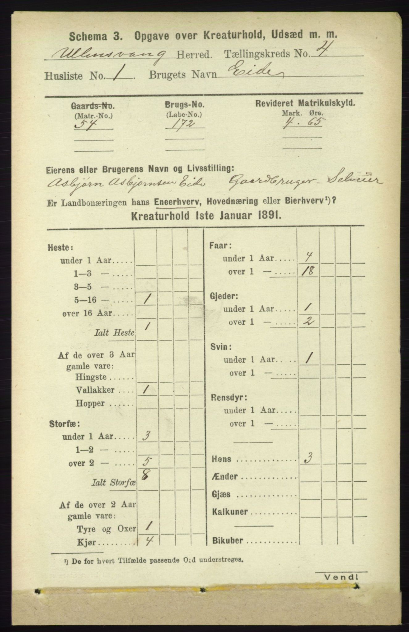 RA, 1891 census for 1230 Ullensvang, 1891, p. 6906