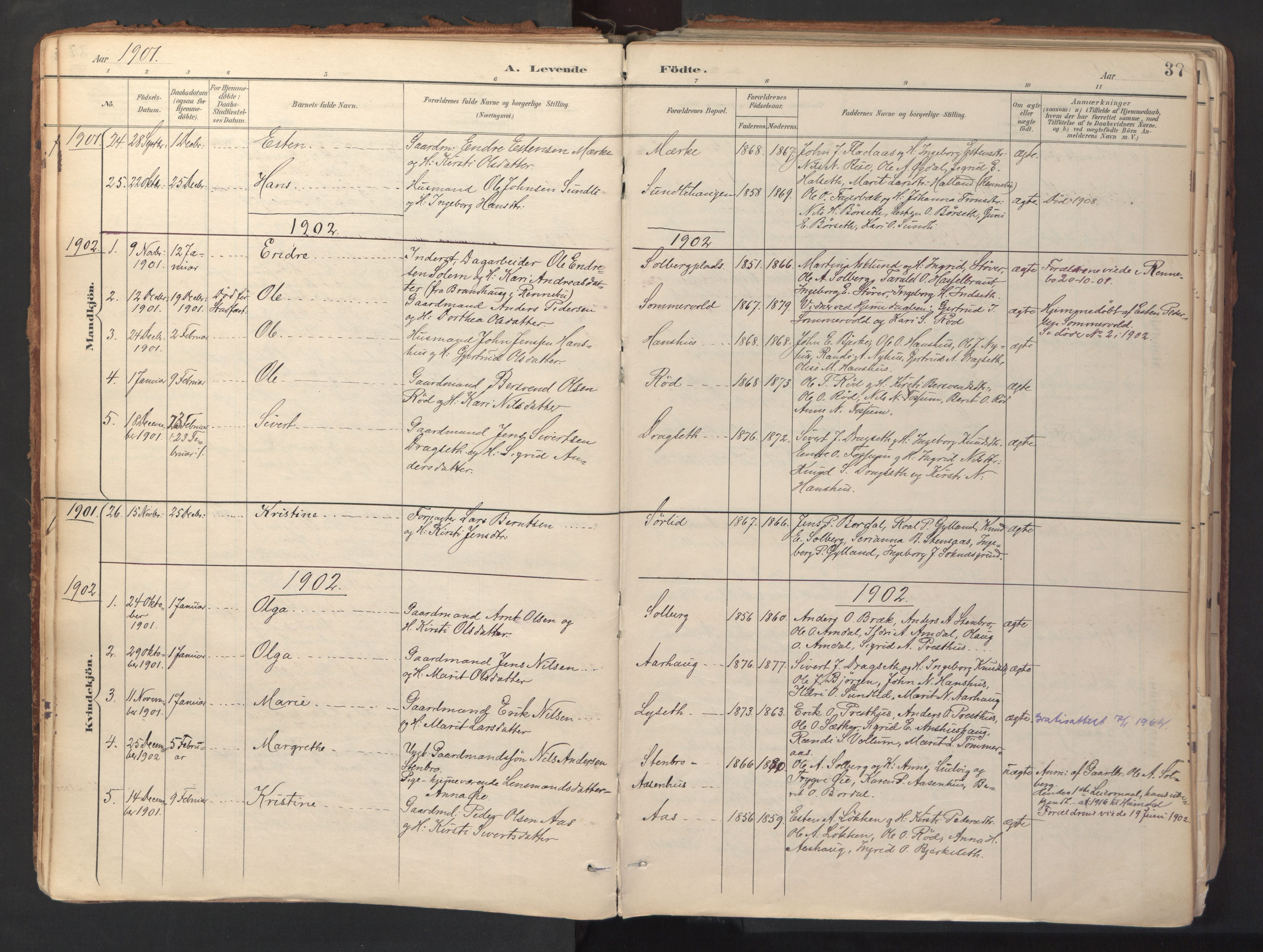 Ministerialprotokoller, klokkerbøker og fødselsregistre - Sør-Trøndelag, SAT/A-1456/689/L1041: Parish register (official) no. 689A06, 1891-1923, p. 37