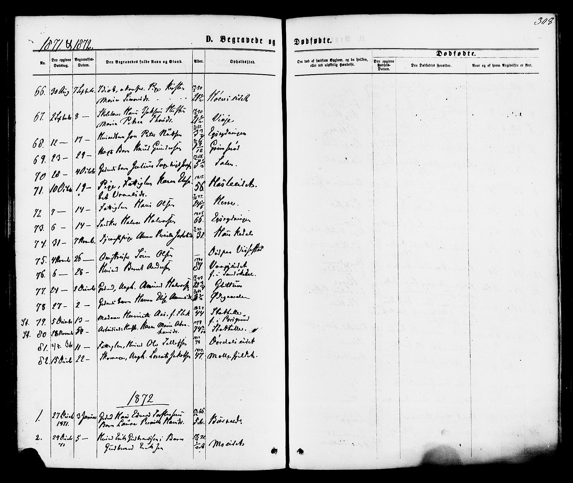 Bamble kirkebøker, AV/SAKO-A-253/F/Fa/L0006: Parish register (official) no. I 6, 1869-1877, p. 308