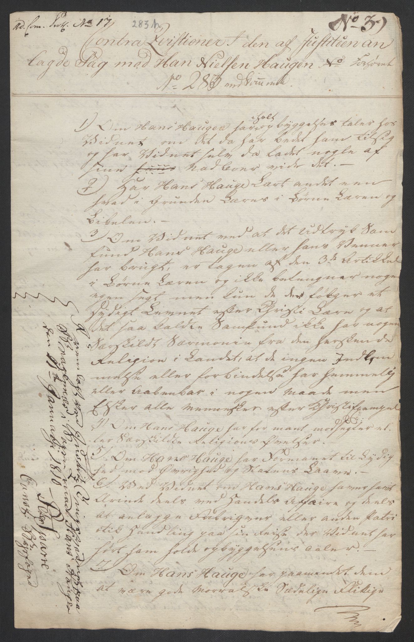 Justisdepartementet, Kommisjon i saken mot Hans Nielsen Hauge 1804, RA/S-1151/D/L0003: Hans Nielsen Hauges sak, 1813, p. 662