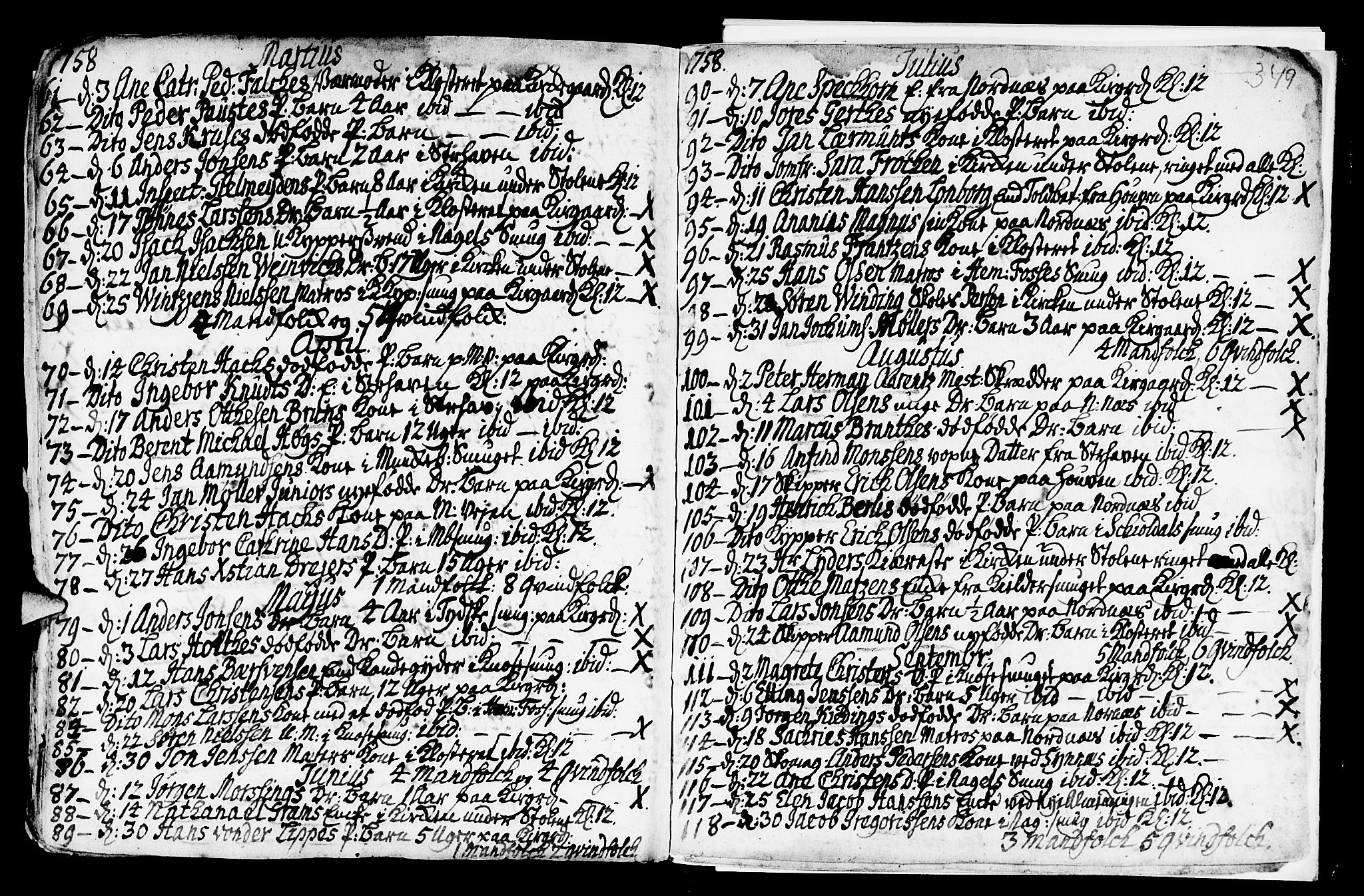 Nykirken Sokneprestembete, AV/SAB-A-77101/H/Haa/L0009: Parish register (official) no. A 9, 1689-1759, p. 349