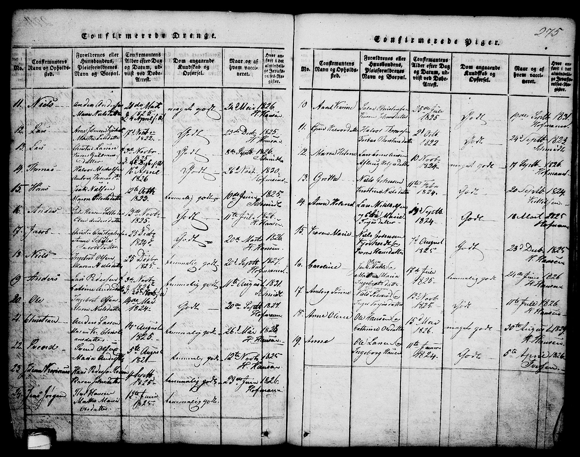 Brevik kirkebøker, AV/SAKO-A-255/G/Ga/L0001: Parish register (copy) no. 1, 1814-1845, p. 275