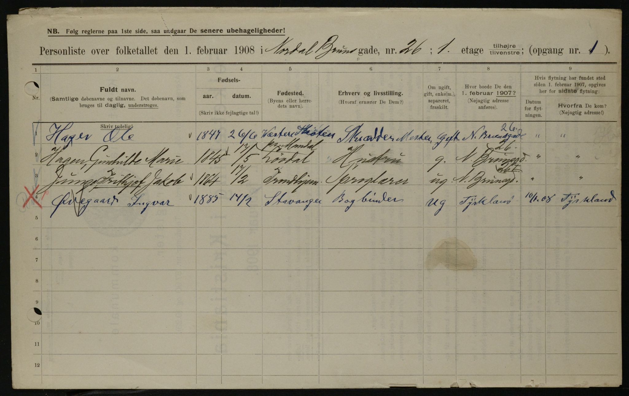 OBA, Municipal Census 1908 for Kristiania, 1908, p. 65061