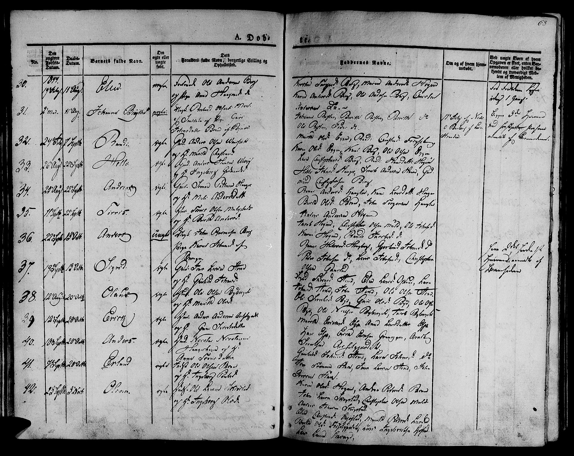 Ministerialprotokoller, klokkerbøker og fødselsregistre - Sør-Trøndelag, SAT/A-1456/612/L0374: Parish register (official) no. 612A07 /1, 1829-1845, p. 68