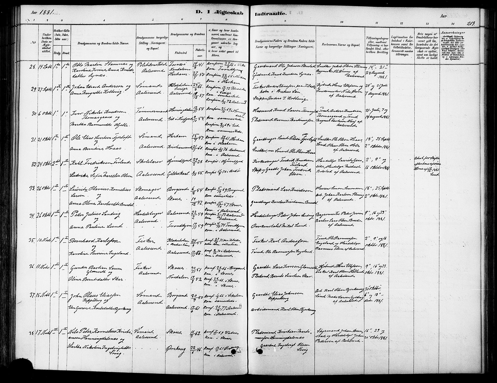 Ministerialprotokoller, klokkerbøker og fødselsregistre - Møre og Romsdal, AV/SAT-A-1454/529/L0454: Parish register (official) no. 529A04, 1878-1885, p. 213