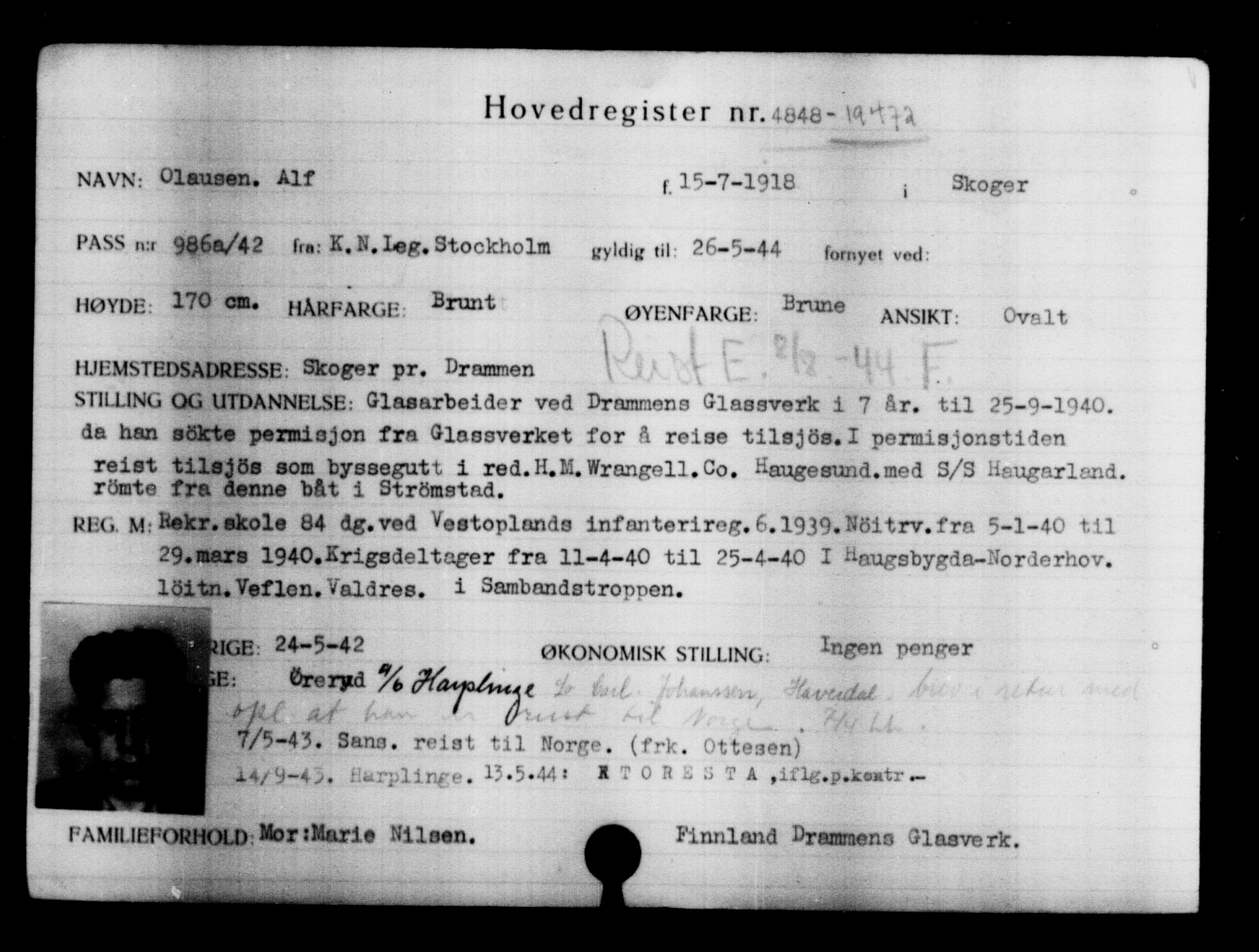 Utenriksstasjonene, Legasjonen i Stockholm, Flyktningkontoret, AV/RA-S-6753/V/Va/L0004: Kjesäterkartoteket, flyktninger med registreringsnr. 3496-6610, 1940-1945, p. 1604
