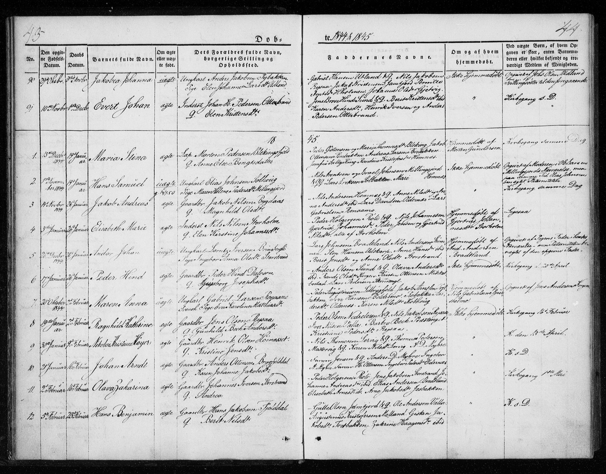 Ministerialprotokoller, klokkerbøker og fødselsregistre - Nordland, SAT/A-1459/825/L0355: Parish register (official) no. 825A09, 1842-1863, p. 43-44