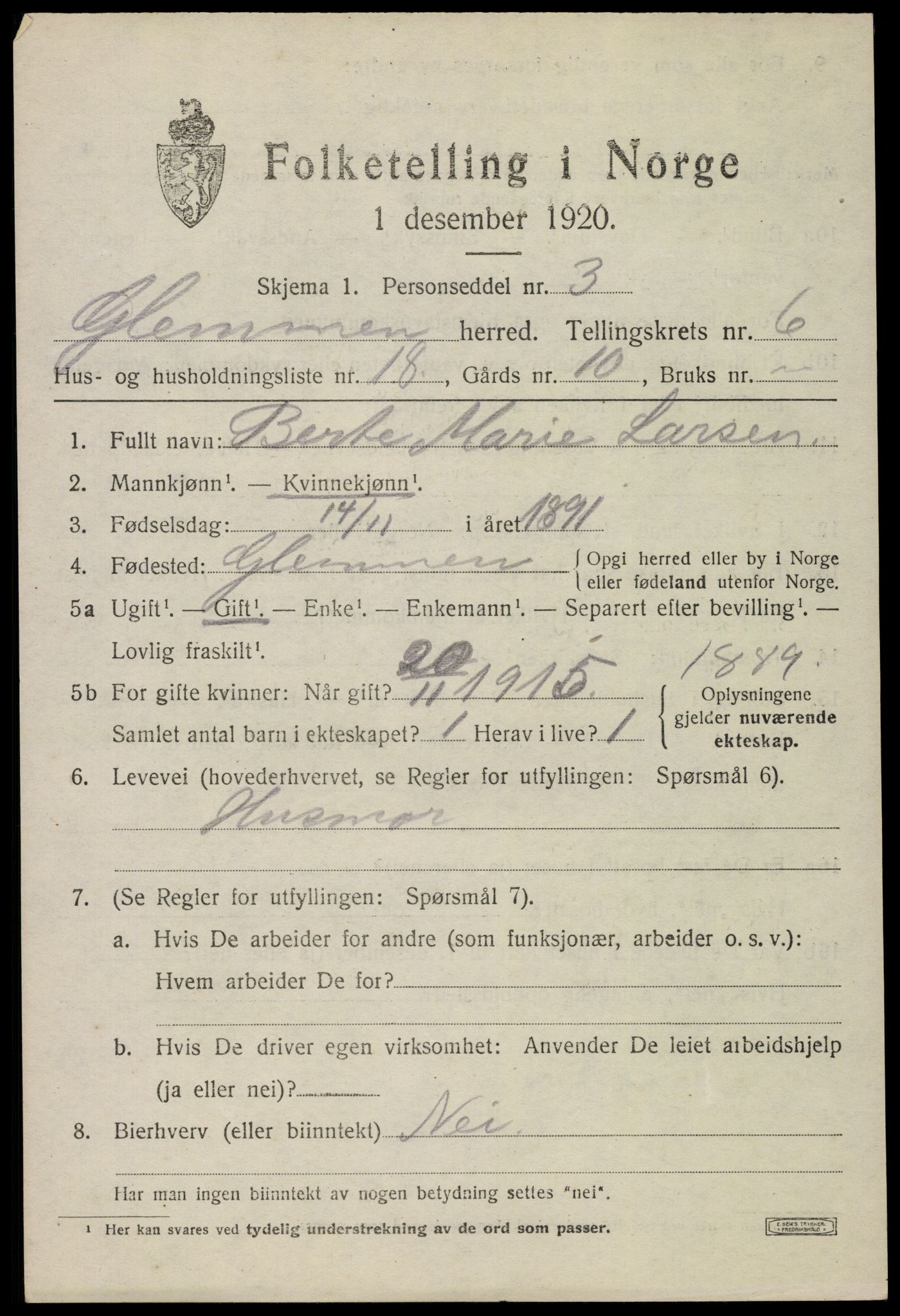 SAO, 1920 census for Glemmen, 1920, p. 21865