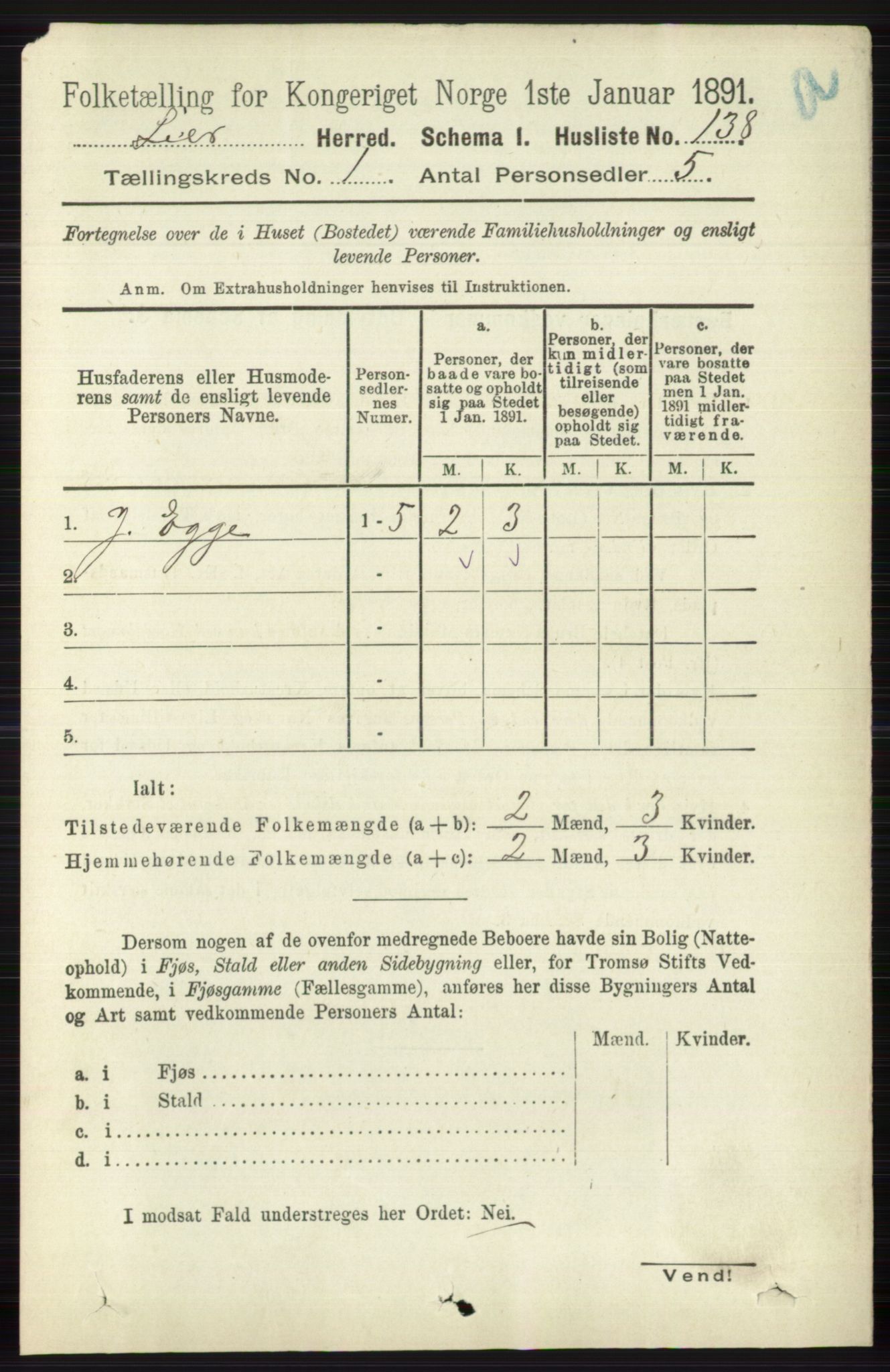 RA, 1891 census for 0626 Lier, 1891, p. 181