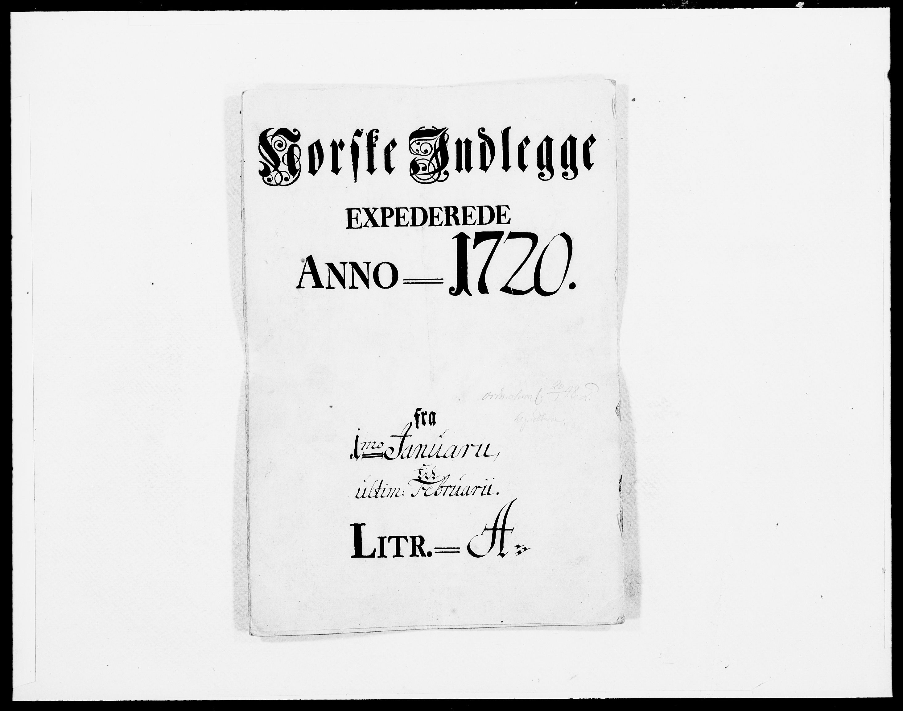 Danske Kanselli 1572-1799, RA/EA-3023/F/Fc/Fcc/Fcca/L0086: Norske innlegg 1572-1799, 1720, p. 1
