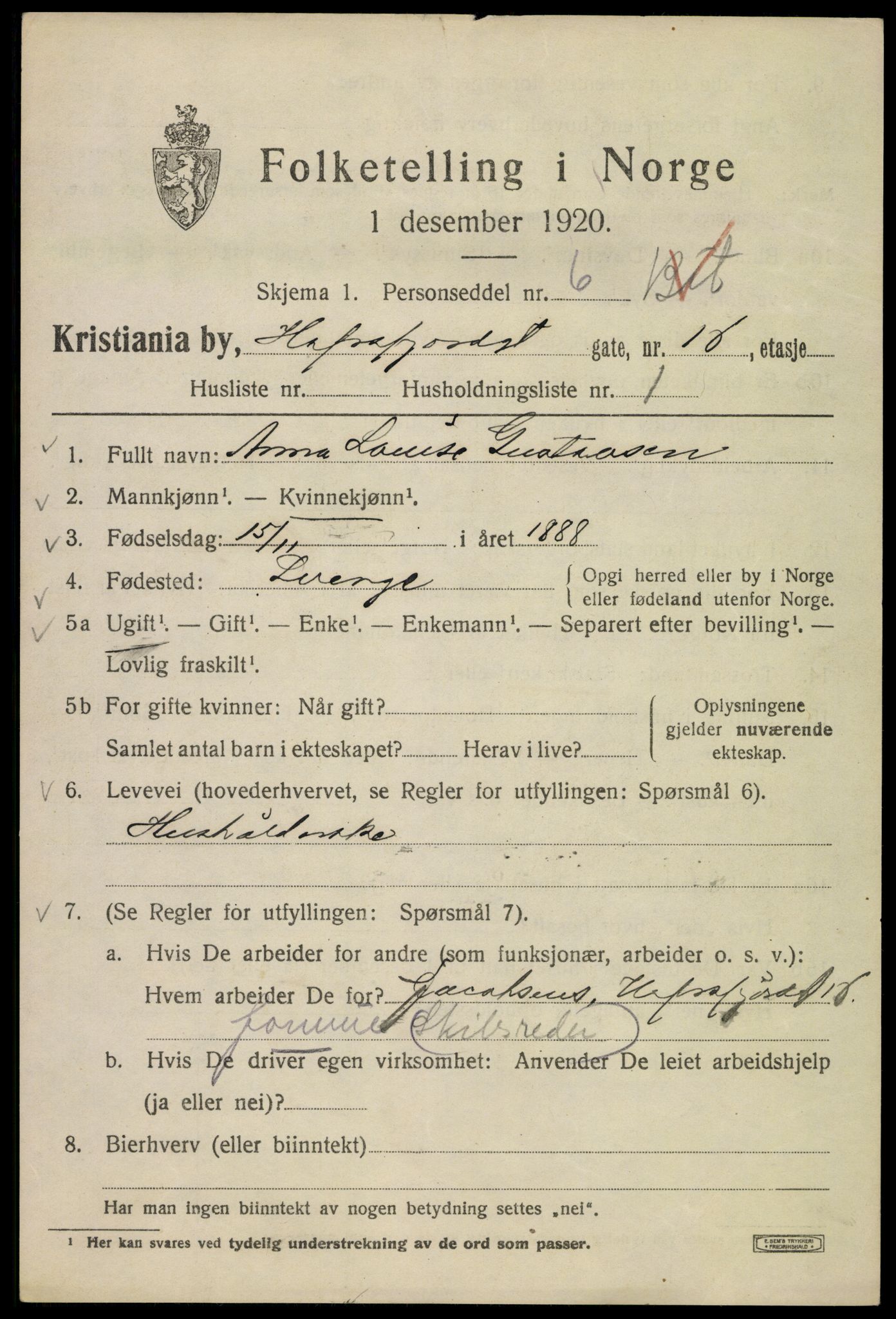 SAO, 1920 census for Kristiania, 1920, p. 266905