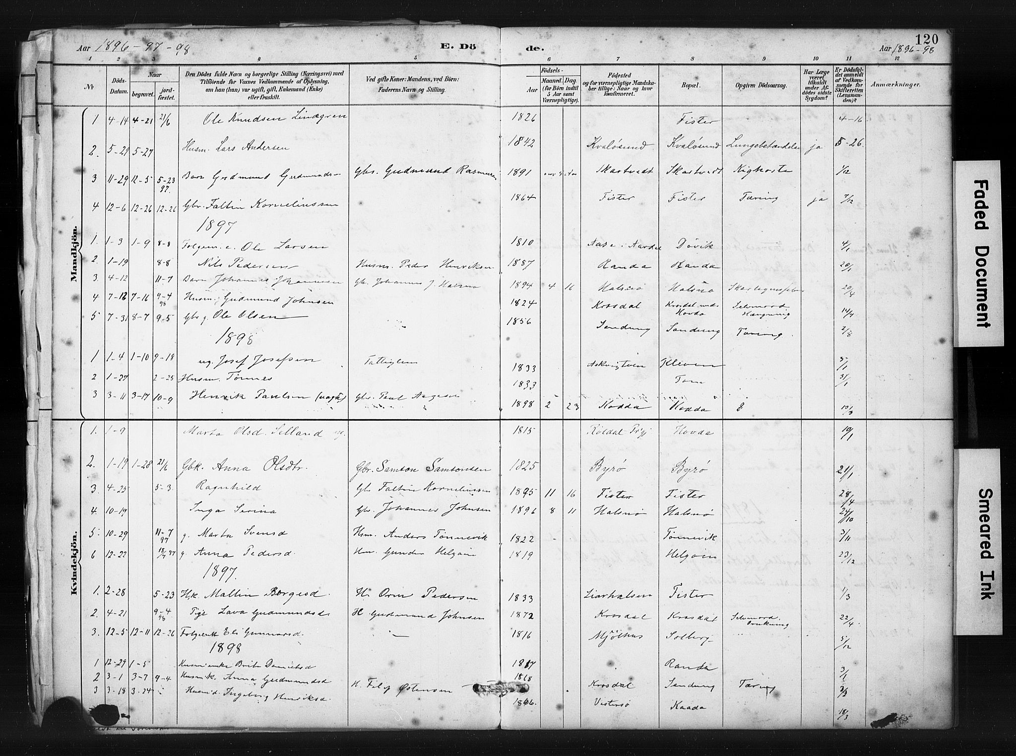 Hjelmeland sokneprestkontor, AV/SAST-A-101843/01/IV/L0015: Parish register (official) no. A 15, 1887-1910, p. 120