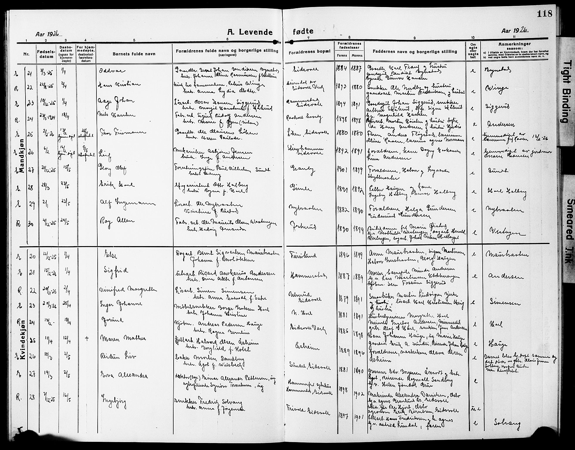 Eidsvoll prestekontor Kirkebøker, AV/SAO-A-10888/G/Ga/L0010: Parish register (copy) no. I 10, 1919-1929, p. 118