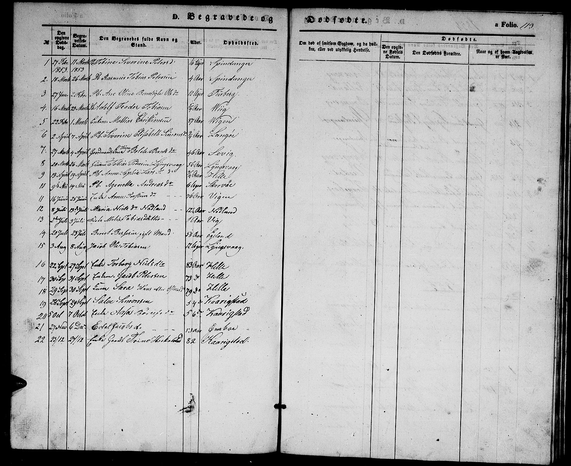 Herad sokneprestkontor, SAK/1111-0018/F/Fb/Fbb/L0002: Parish register (copy) no. B 2, 1853-1871, p. 113