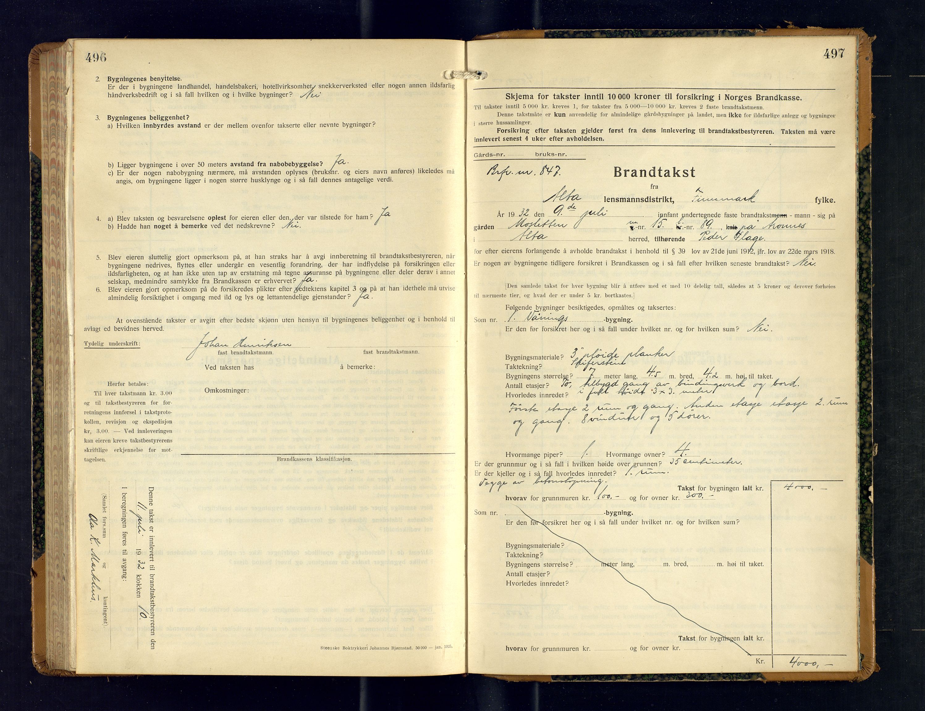 Alta lensmannskontor, AV/SATØ-S-1165/O/Ob/L0176: Branntakstprotokoll, 1928-1932, p. 496-497