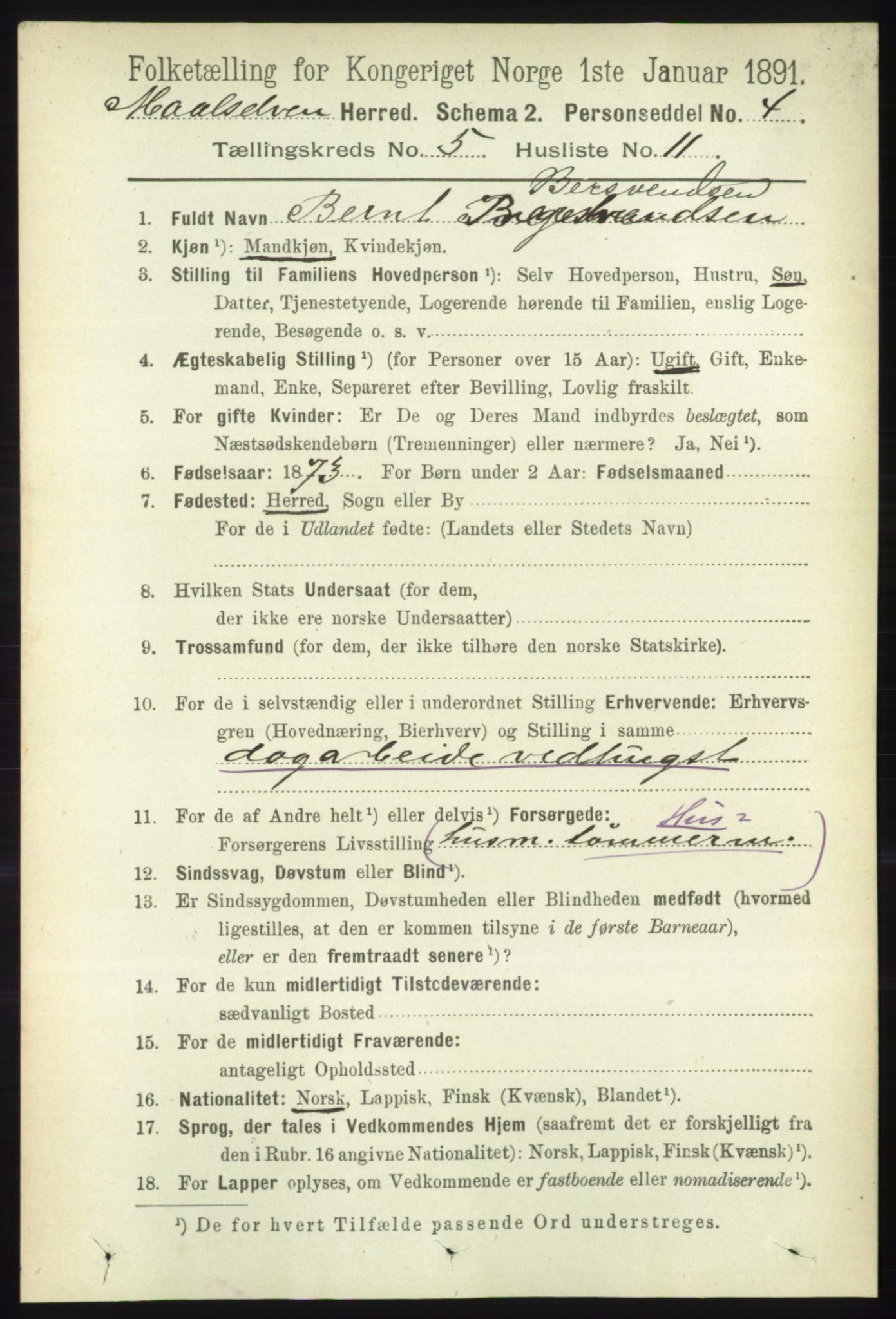 RA, 1891 census for 1924 Målselv, 1891, p. 1699
