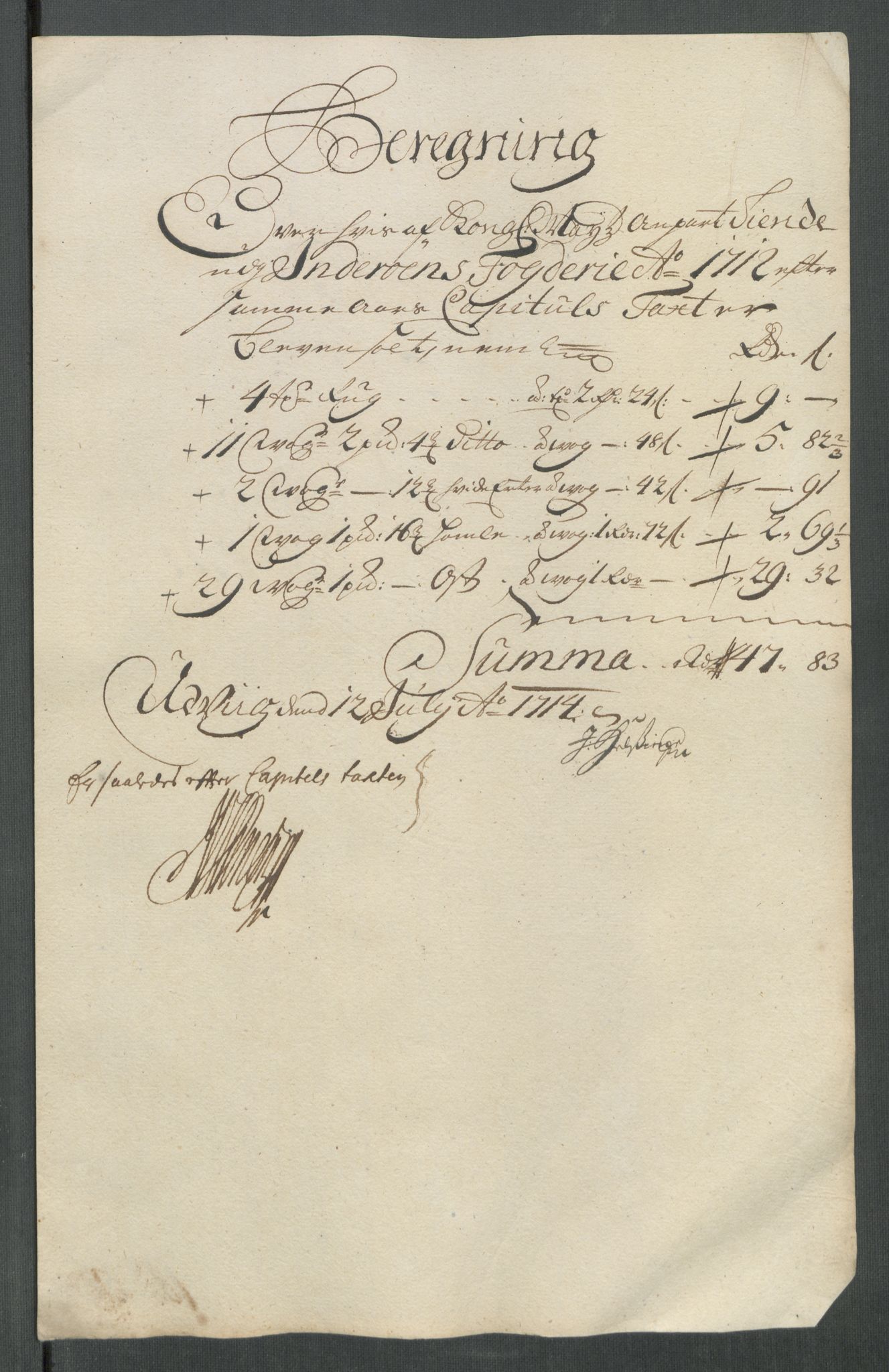 Rentekammeret inntil 1814, Reviderte regnskaper, Fogderegnskap, AV/RA-EA-4092/R63/L4322: Fogderegnskap Inderøy, 1714, p. 367