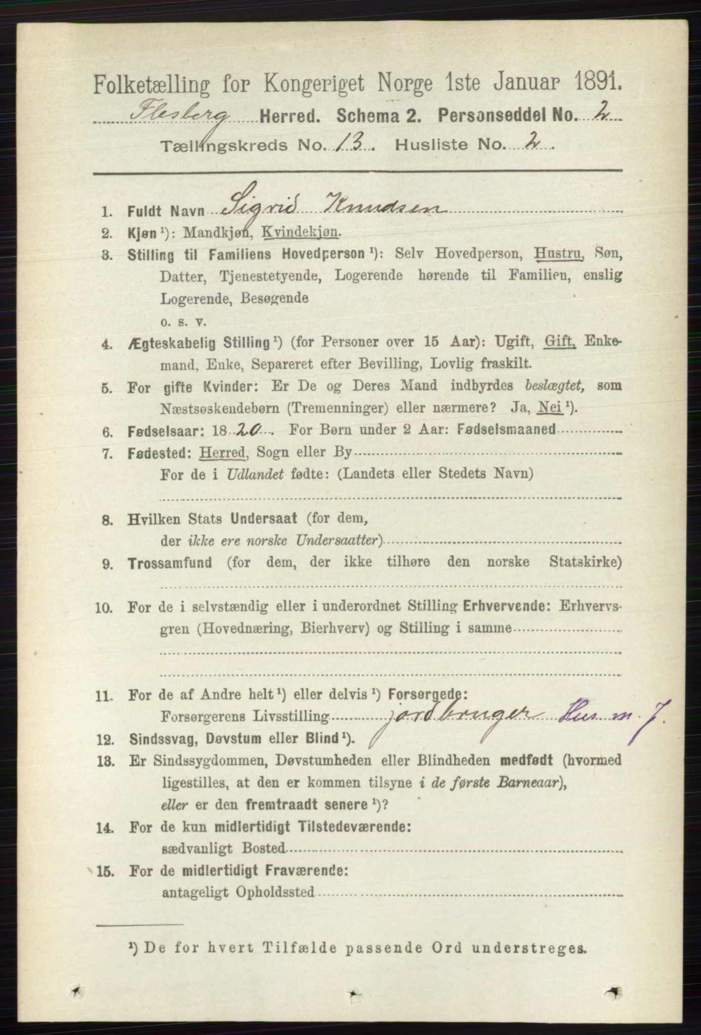 RA, 1891 census for 0631 Flesberg, 1891, p. 2229