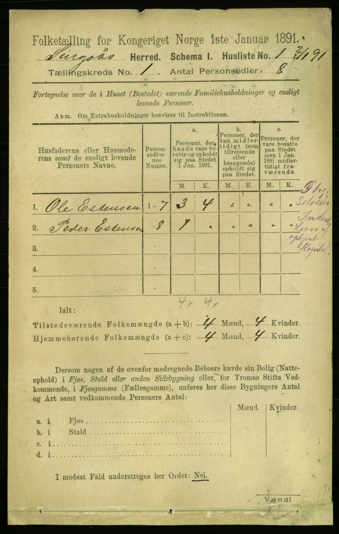 RA, 1891 census for 1646 Singsås, 1891, p. 27