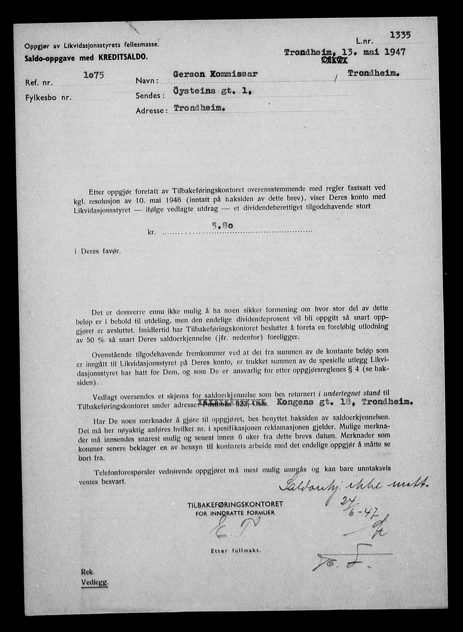 Justisdepartementet, Tilbakeføringskontoret for inndratte formuer, AV/RA-S-1564/H/Hc/Hca/L0902: --, 1945-1947, p. 364