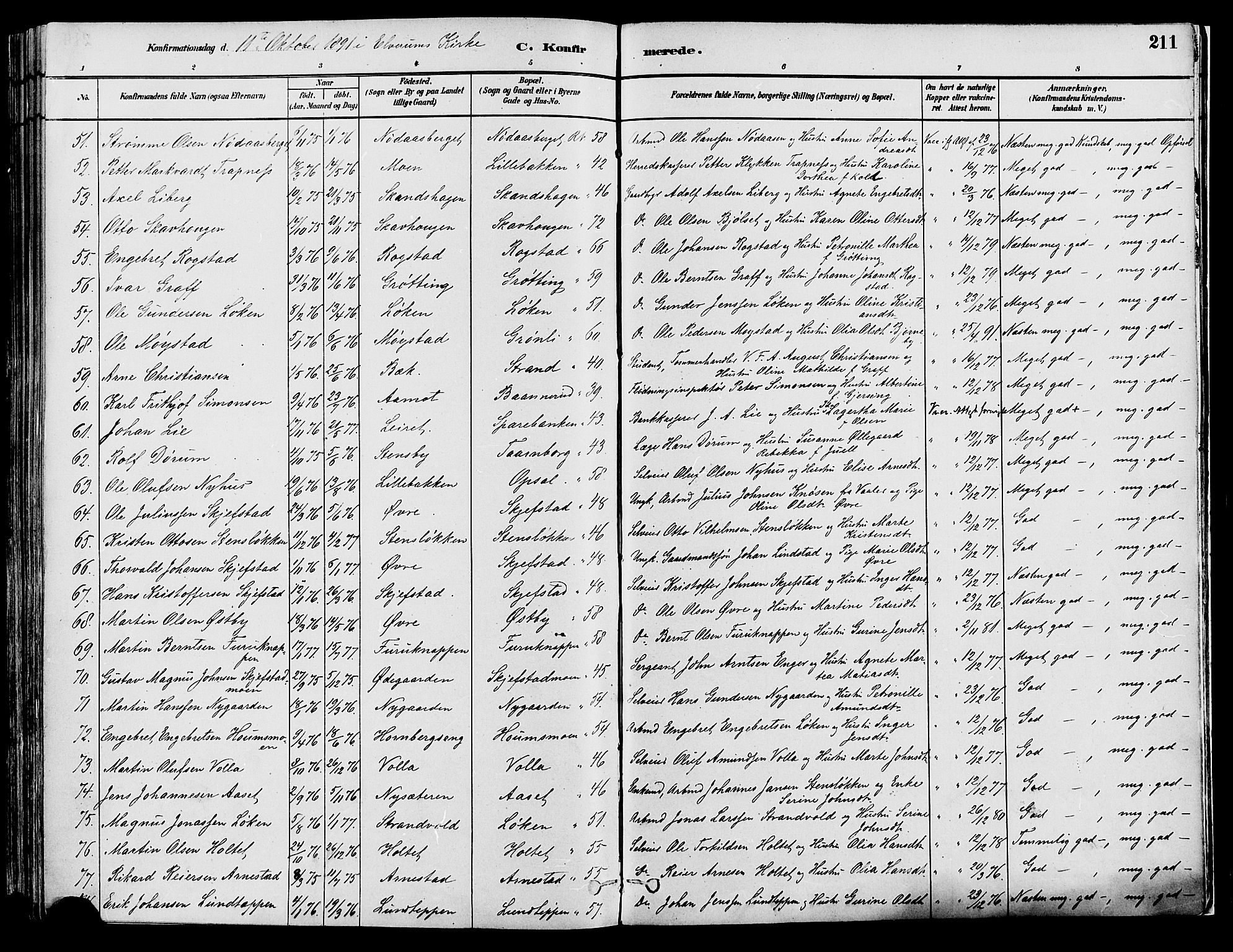 Elverum prestekontor, AV/SAH-PREST-044/H/Ha/Haa/L0013: Parish register (official) no. 13, 1880-1890, p. 211