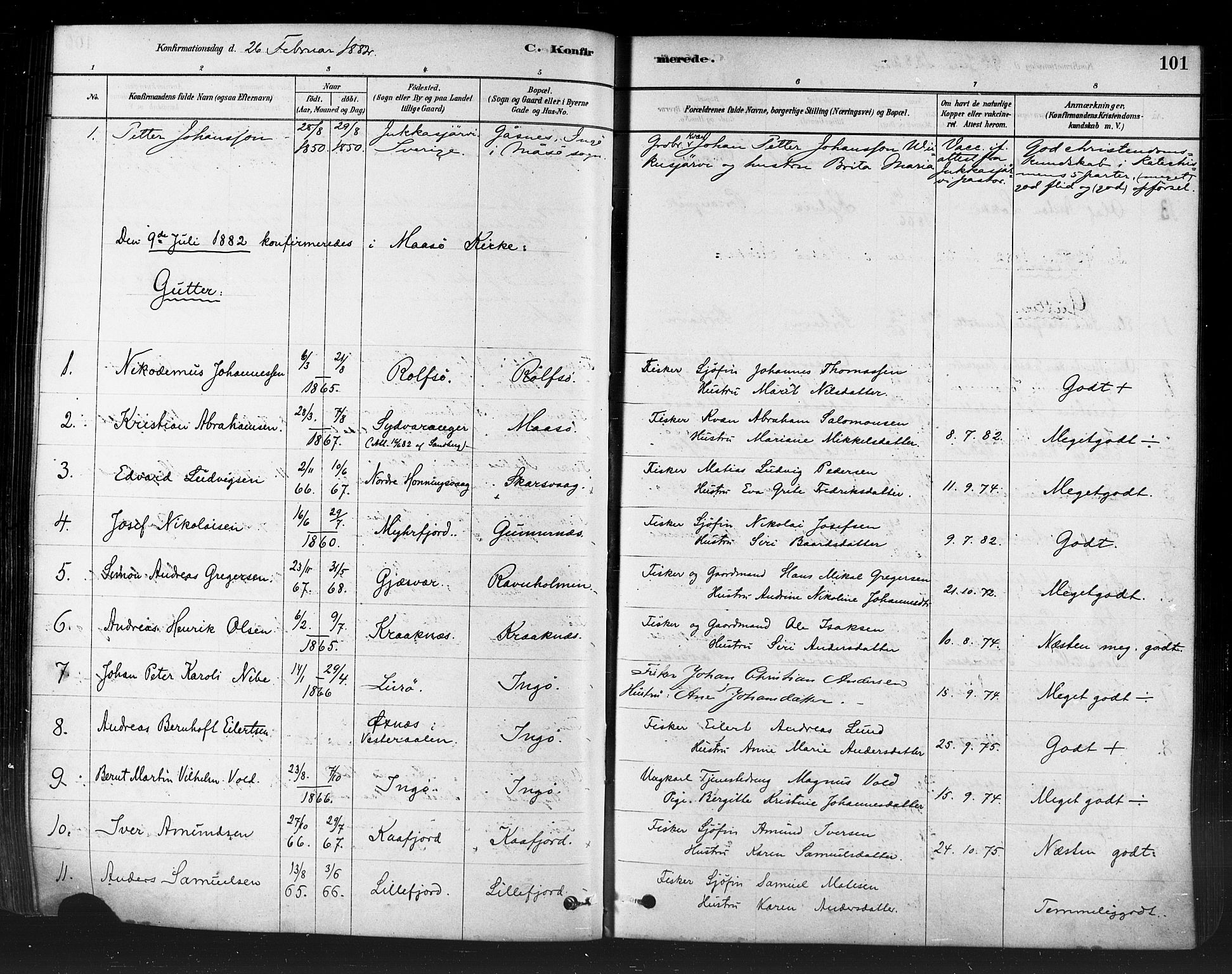 Måsøy sokneprestkontor, SATØ/S-1348/H/Ha/L0004kirke: Parish register (official) no. 4, 1878-1891, p. 101