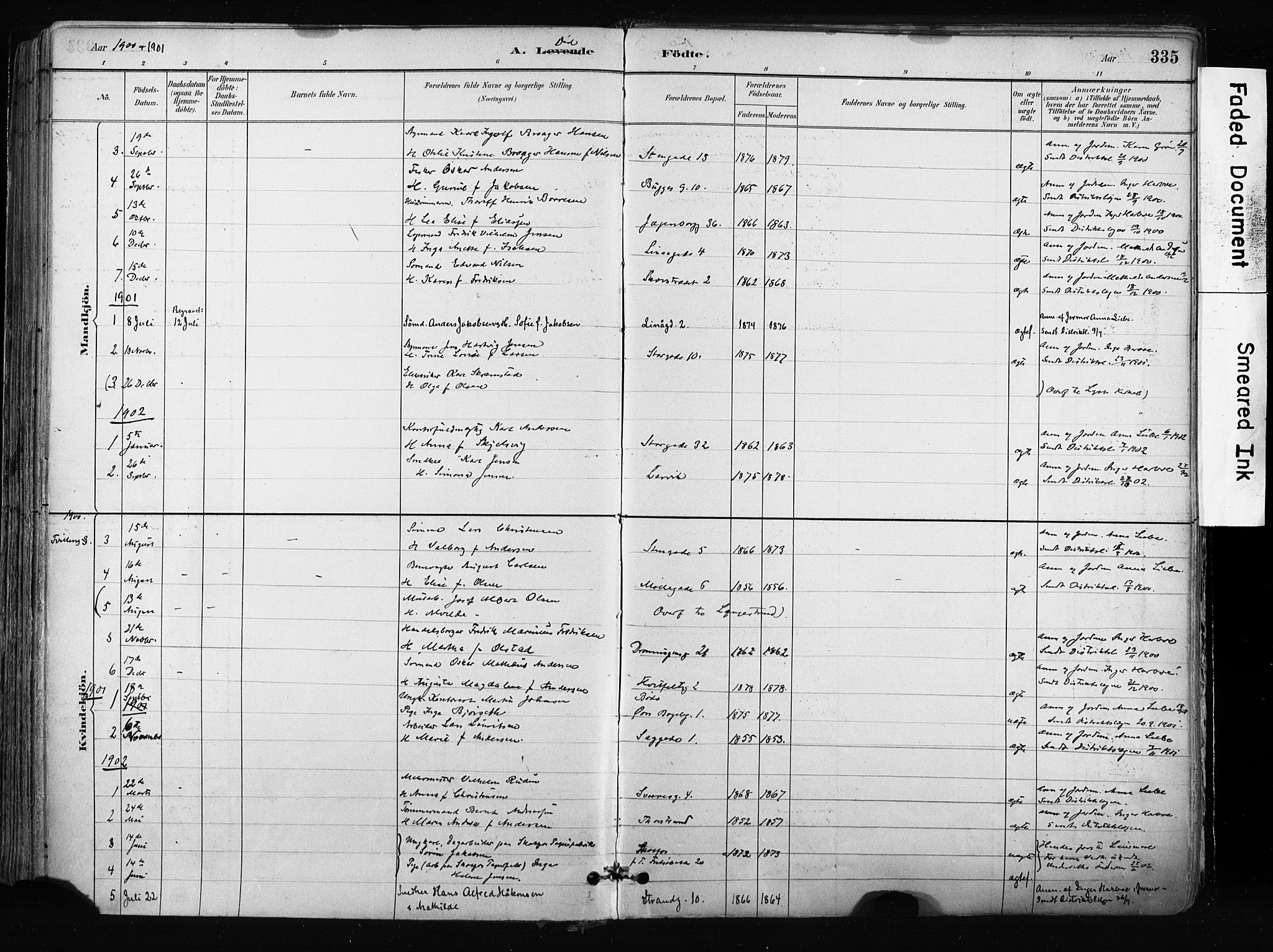 Larvik kirkebøker, AV/SAKO-A-352/F/Fa/L0009: Parish register (official) no. I 9, 1884-1904, p. 335