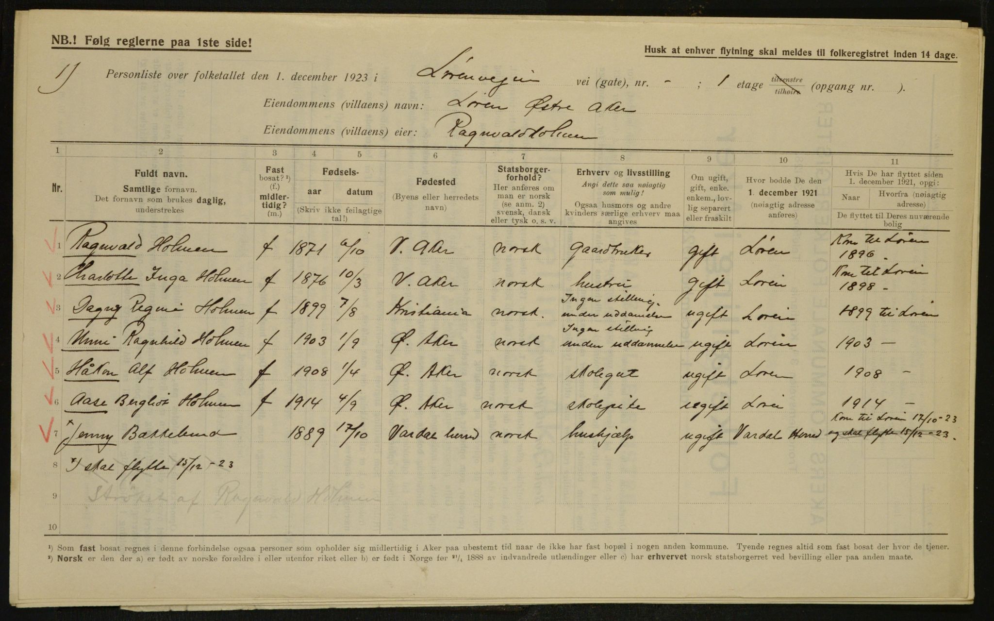 , Municipal Census 1923 for Aker, 1923, p. 28830