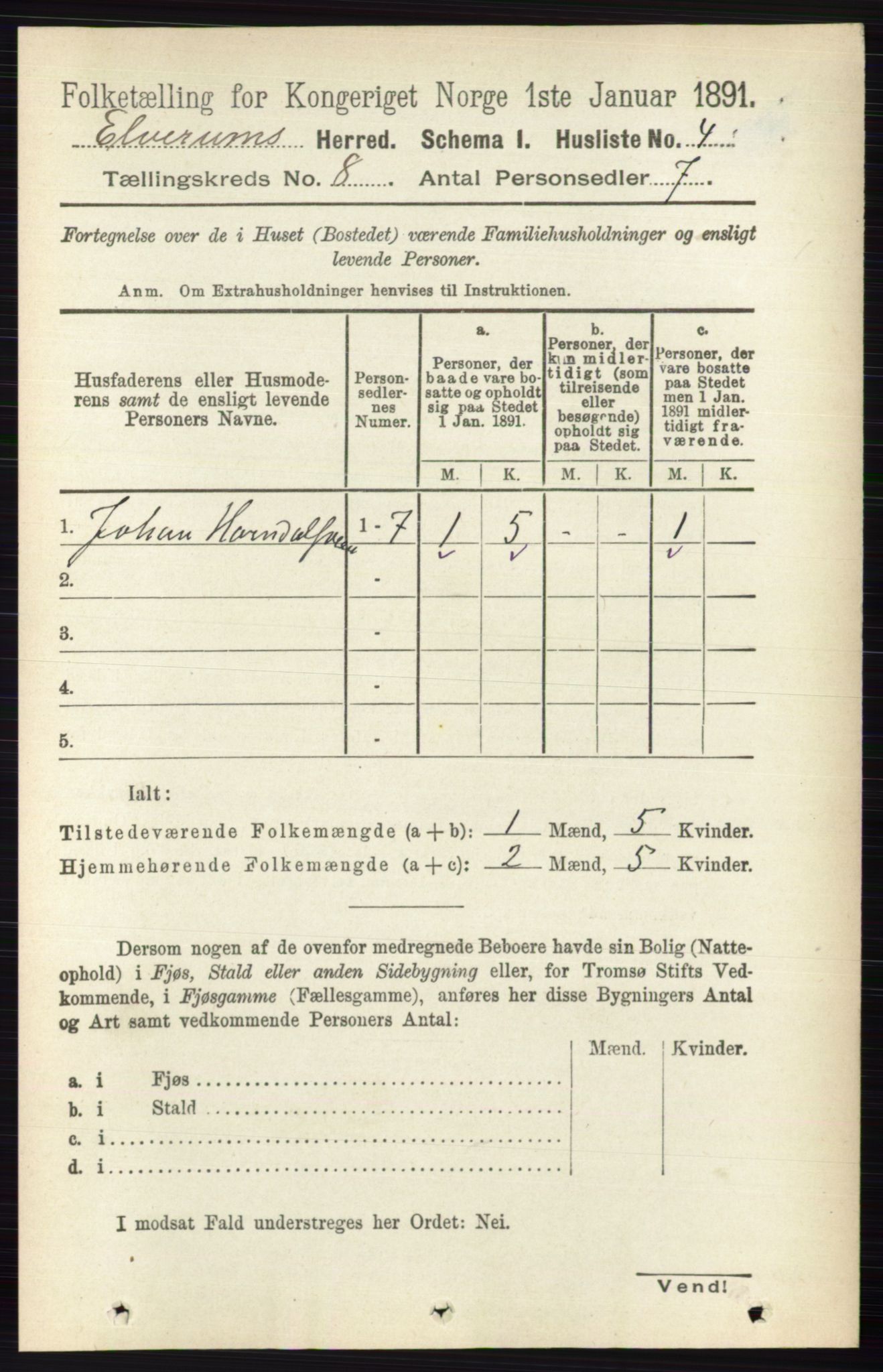 RA, 1891 census for 0427 Elverum, 1891, p. 6919