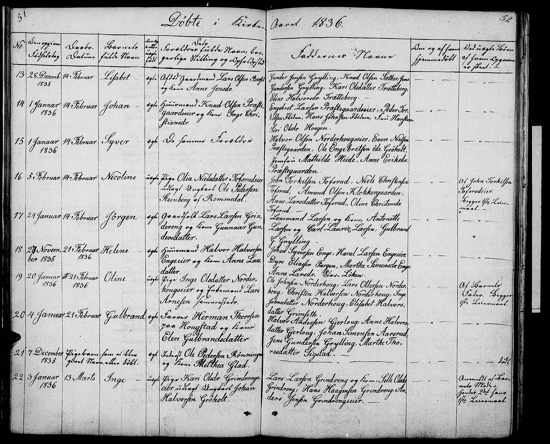 Løten prestekontor, SAH/PREST-022/L/La/L0002: Parish register (copy) no. 2, 1832-1850, p. 51-52