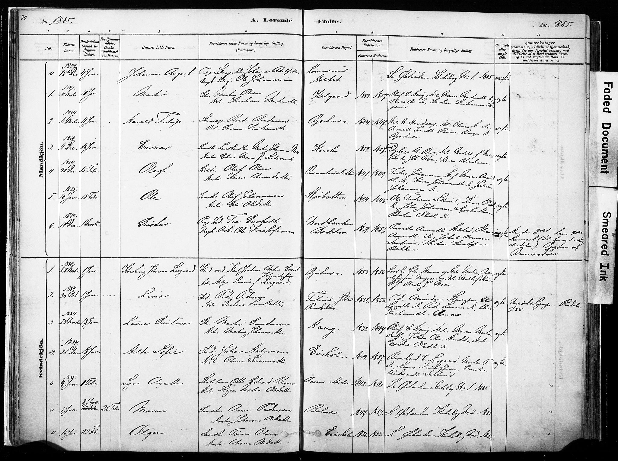 Hof prestekontor, SAH/PREST-038/H/Ha/Haa/L0010: Parish register (official) no. 10, 1878-1909, p. 30