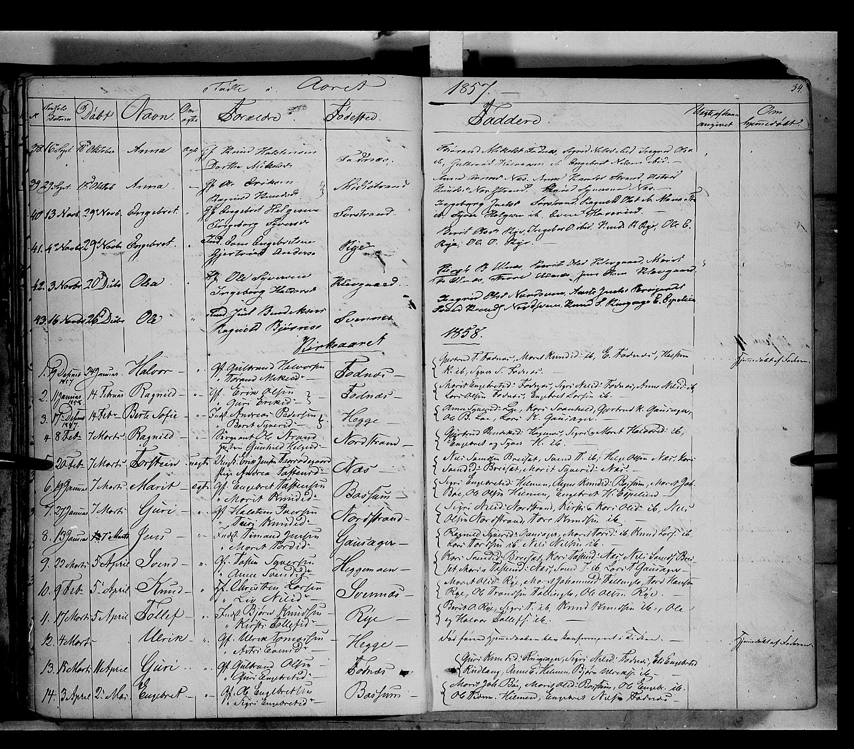 Nord-Aurdal prestekontor, SAH/PREST-132/H/Ha/Haa/L0005: Parish register (official) no. 5, 1842-1863, p. 34