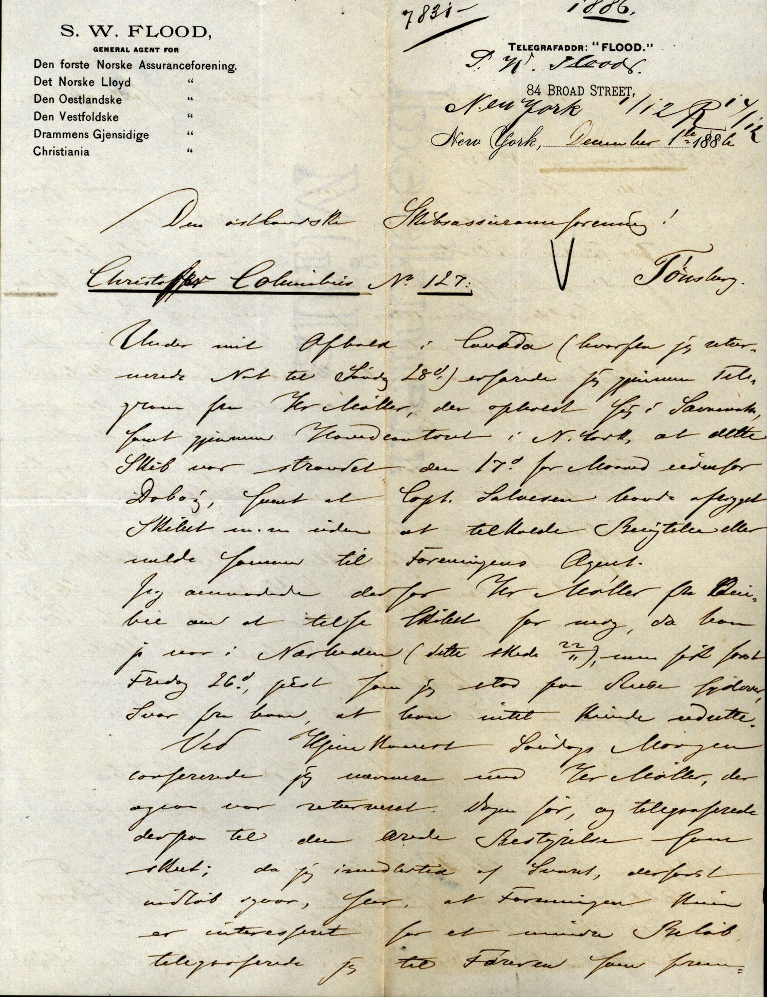 Pa 63 - Østlandske skibsassuranceforening, VEMU/A-1079/G/Ga/L0019/0013: Havaridokumenter / Christopher Columbus, Roma, Condor, Sjødronningen, 1886, p. 4