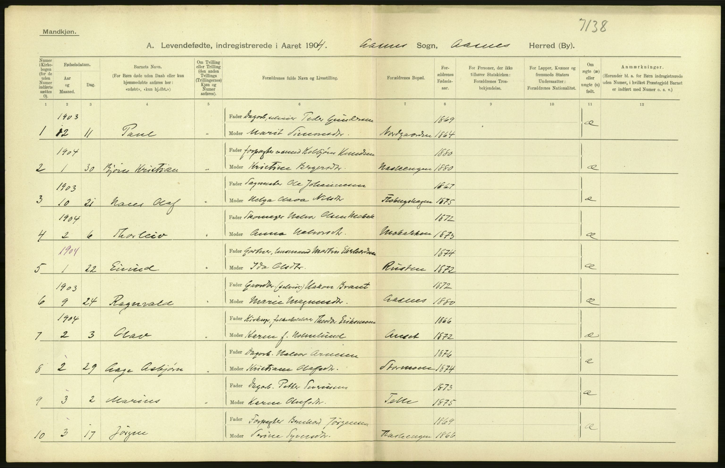 Statistisk sentralbyrå, Sosiodemografiske emner, Befolkning, AV/RA-S-2228/D/Df/Dfa/Dfab/L0005: Hedemarkens amt: Fødte, gifte, døde, 1904, p. 60