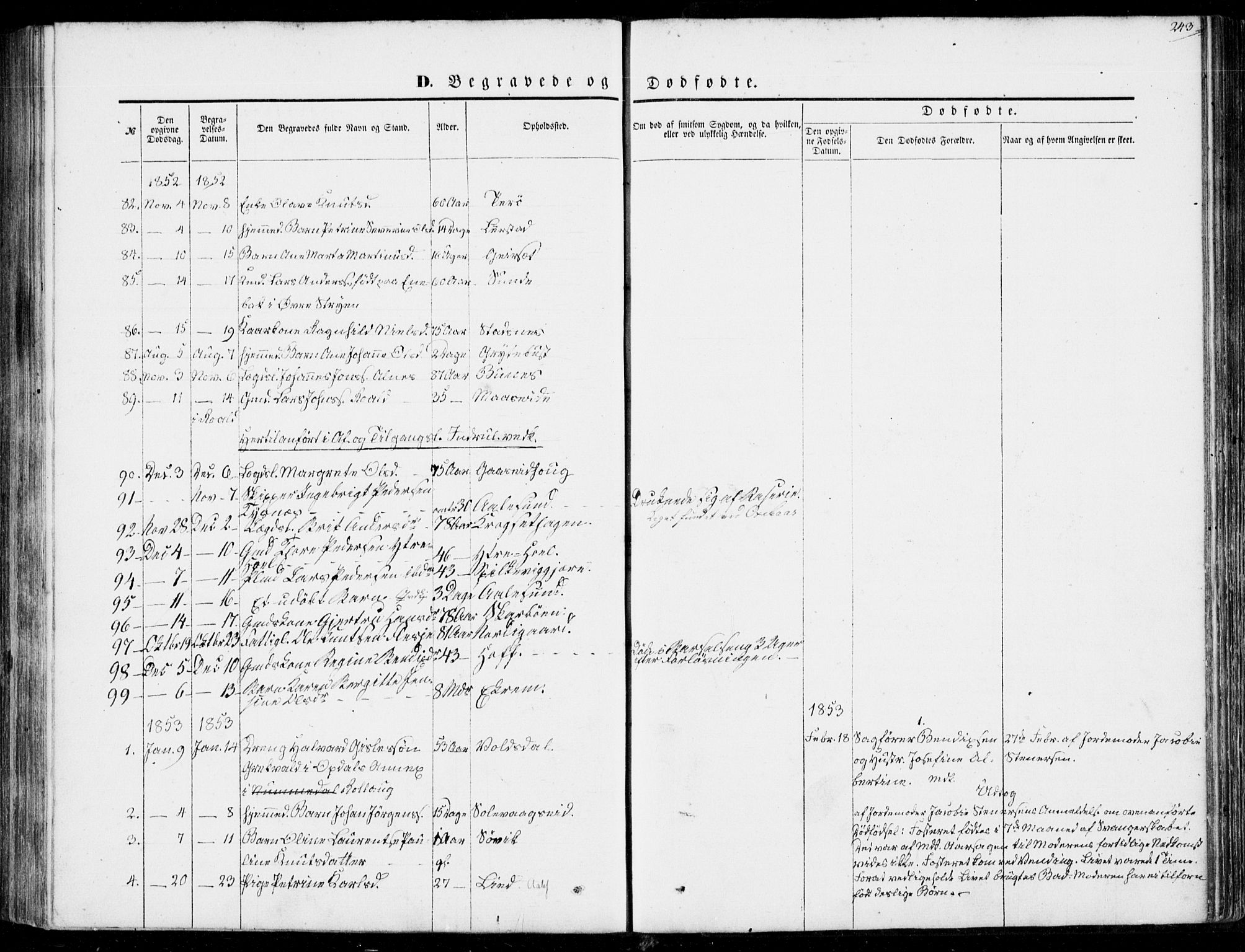 Ministerialprotokoller, klokkerbøker og fødselsregistre - Møre og Romsdal, AV/SAT-A-1454/528/L0397: Parish register (official) no. 528A08, 1848-1858, p. 243