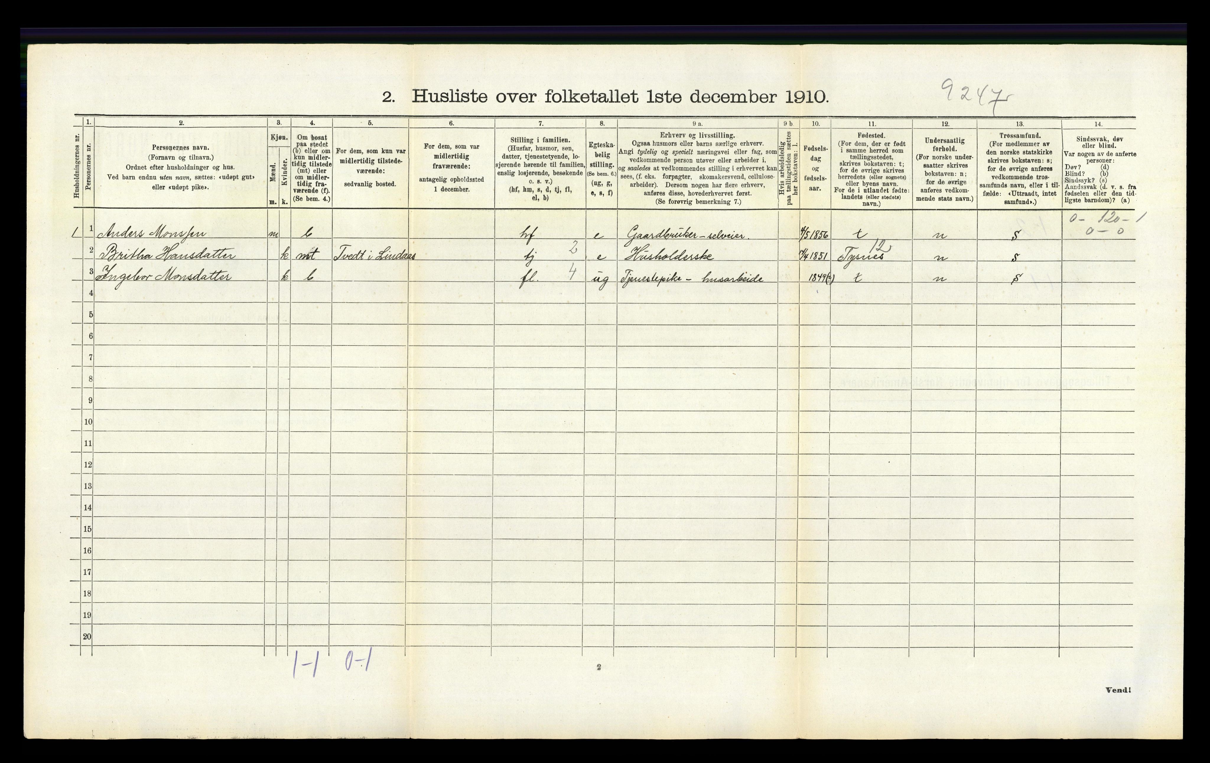 RA, 1910 census for Hamre, 1910, p. 347