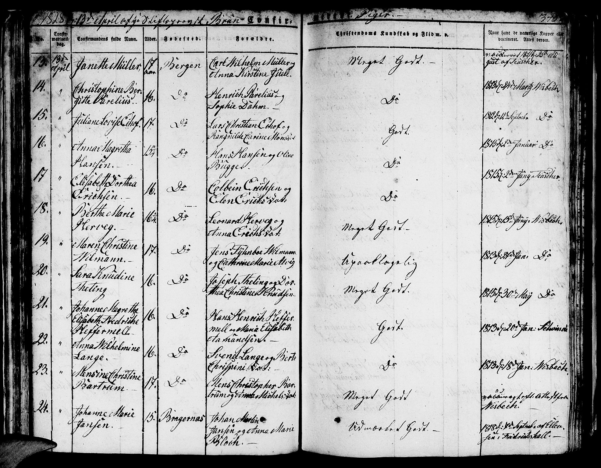 Domkirken sokneprestembete, SAB/A-74801/H/Hab/L0002: Parish register (copy) no. A 2, 1821-1839, p. 348