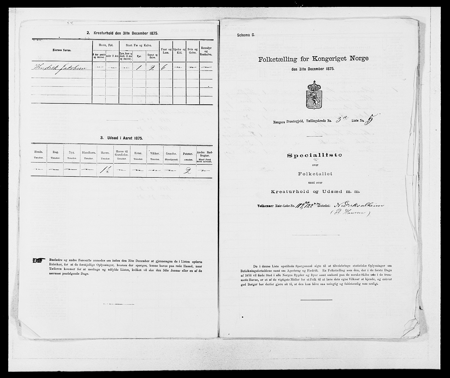 SAB, 1875 census for 1261P Manger, 1875, p. 387