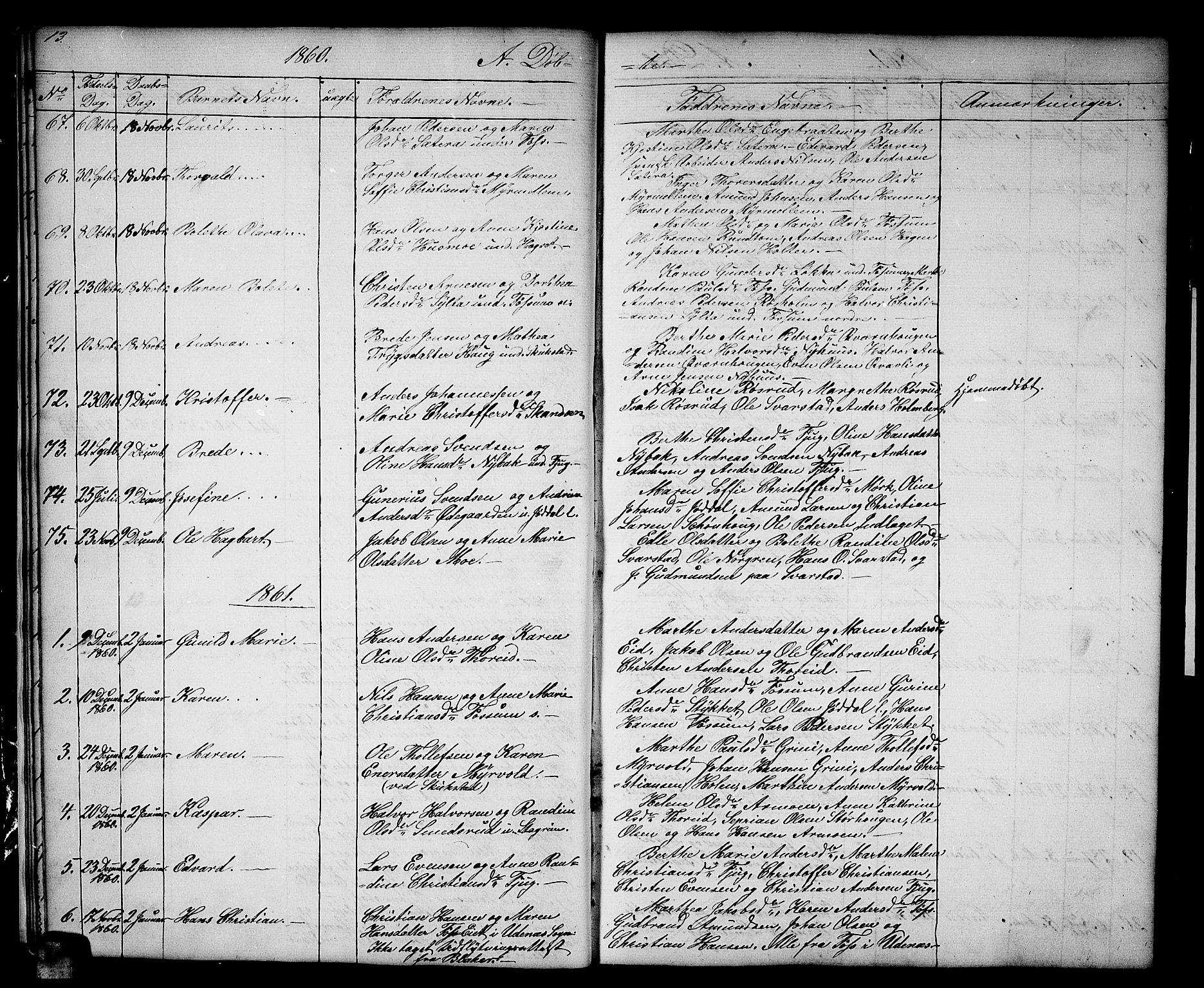 Aurskog prestekontor Kirkebøker, SAO/A-10304a/G/Gb/L0001: Parish register (copy) no. II 1, 1858-1885, p. 13