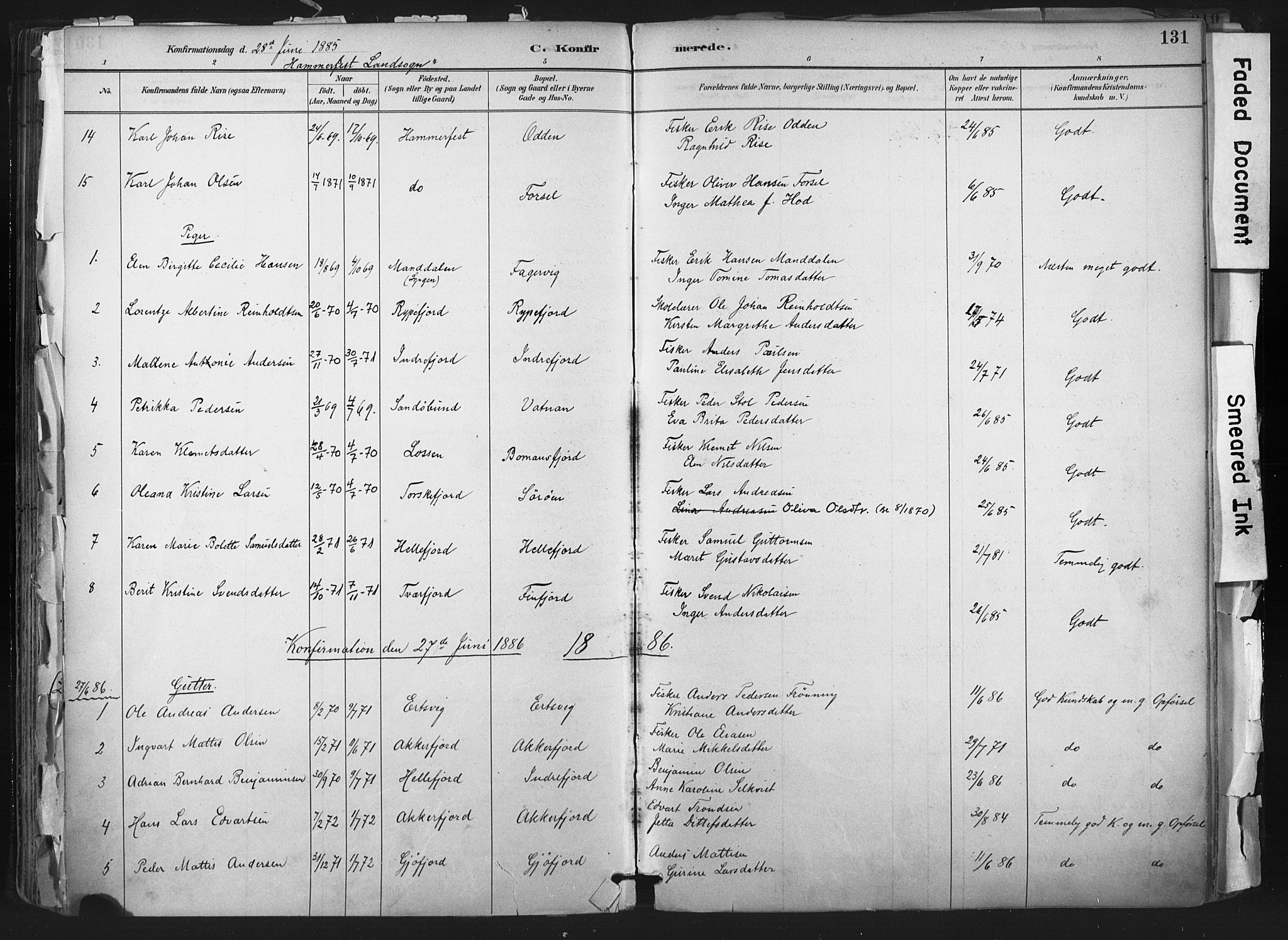Hammerfest sokneprestkontor, SATØ/S-1347: Parish register (official) no. 11 /1, 1885-1897, p. 131