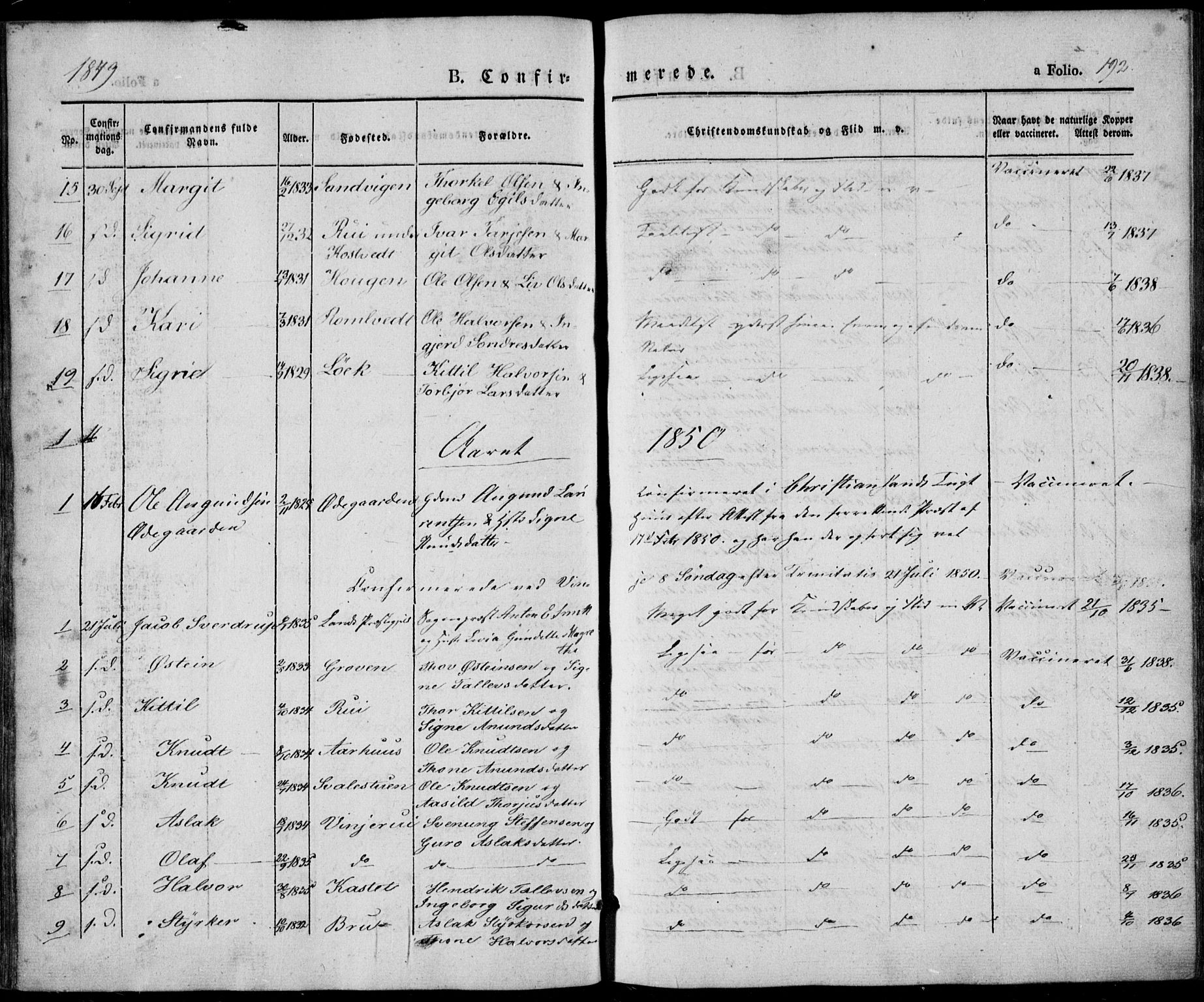 Vinje kirkebøker, SAKO/A-312/F/Fa/L0004: Parish register (official) no. I 4, 1843-1869, p. 192