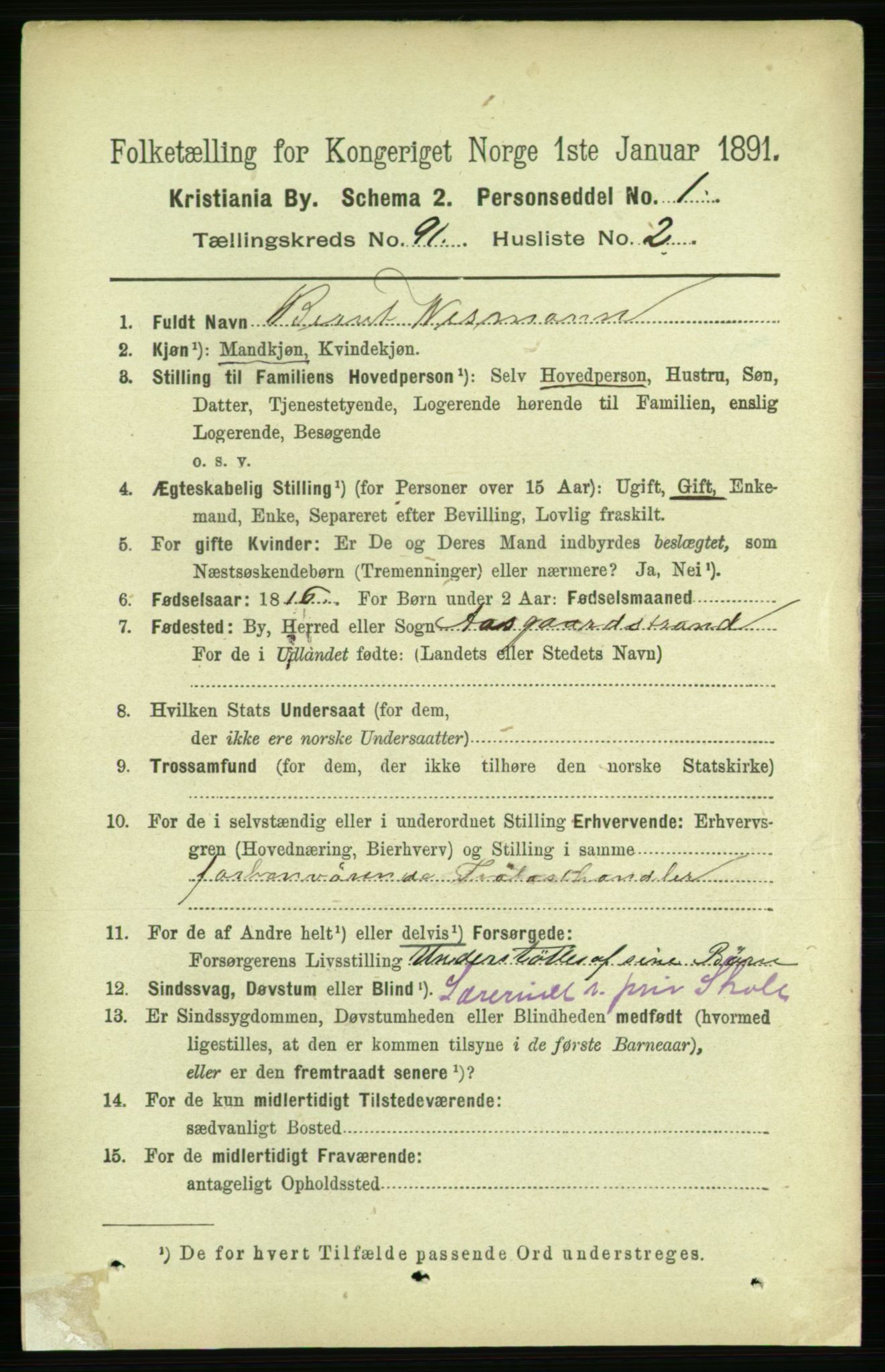 RA, 1891 census for 0301 Kristiania, 1891, p. 44640