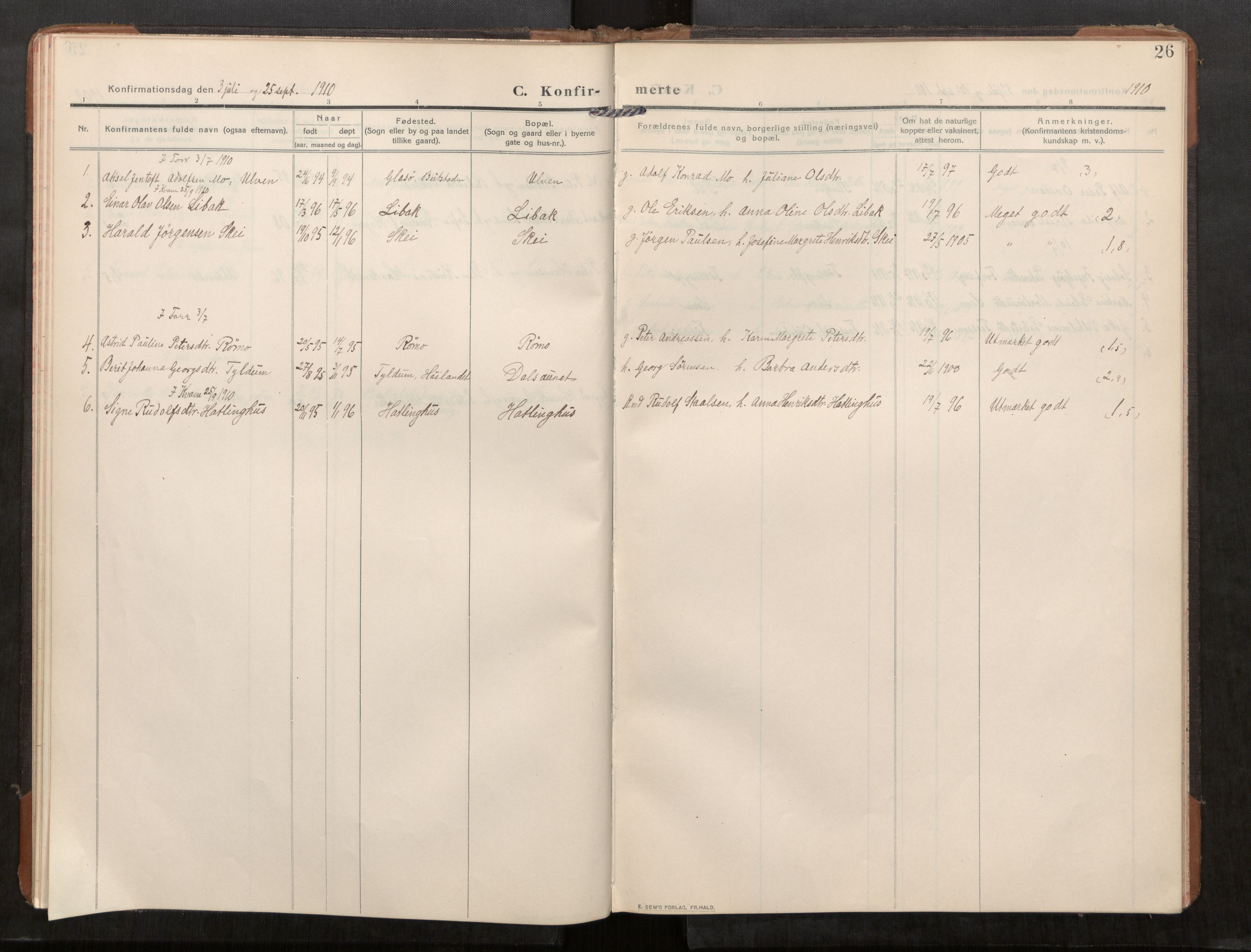 Stod sokneprestkontor, SAT/A-1164/1/I/I1/I1a/L0003: Parish register (official) no. 3, 1909-1934, p. 26