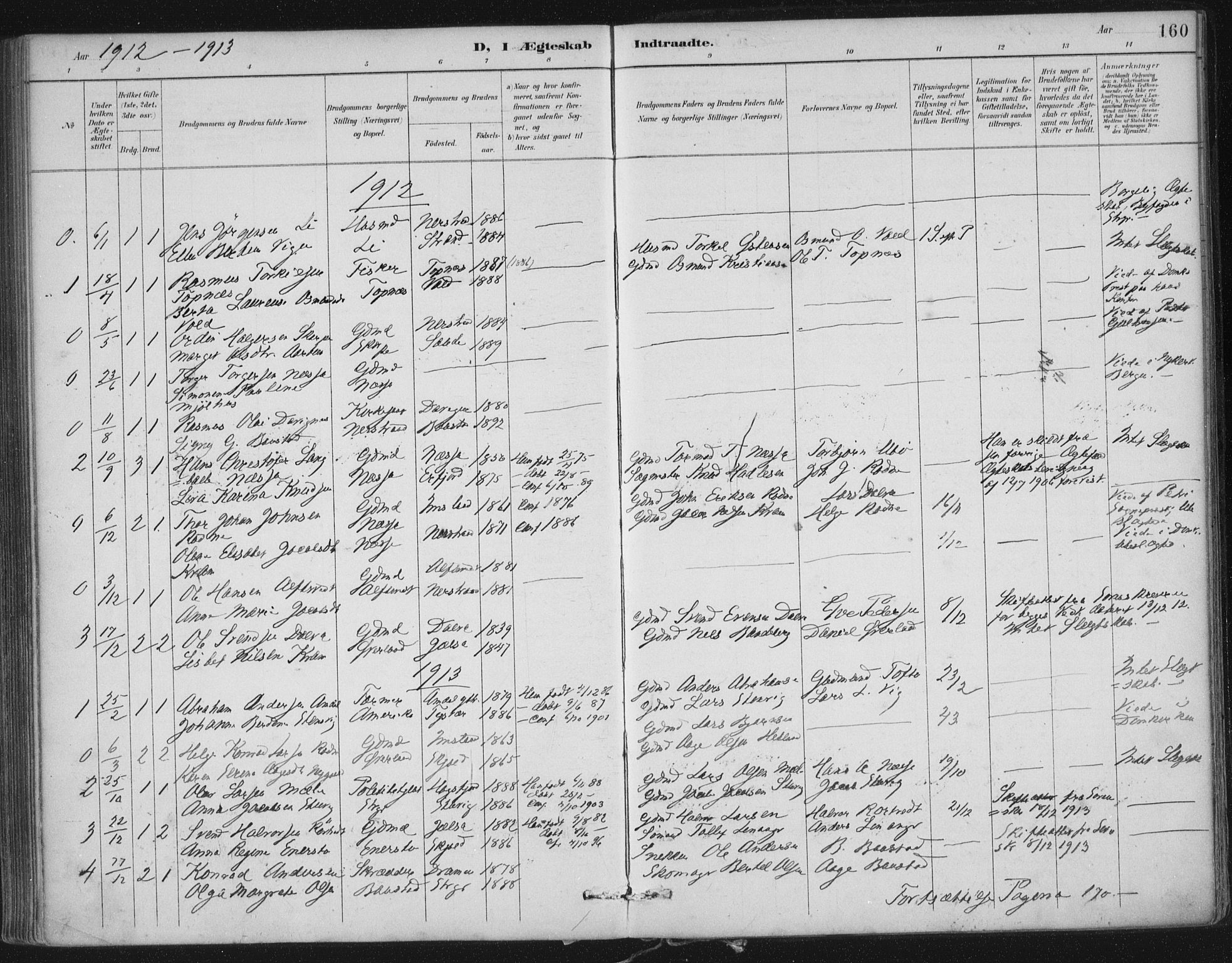 Nedstrand sokneprestkontor, AV/SAST-A-101841/01/IV: Parish register (official) no. A 12, 1887-1915, p. 160