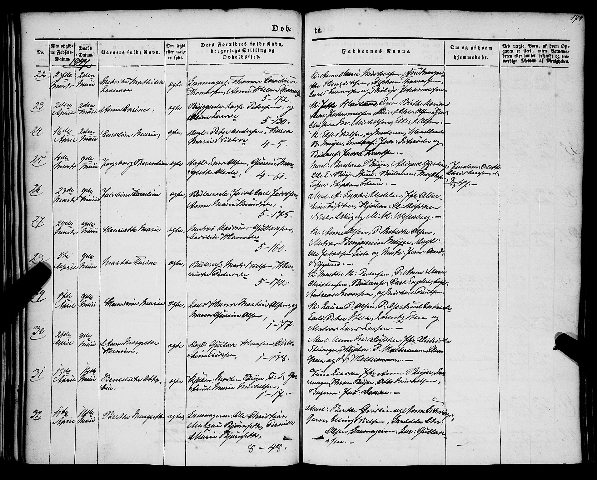 Nykirken Sokneprestembete, AV/SAB-A-77101/H/Haa/L0014: Parish register (official) no. B 1, 1844-1858, p. 174