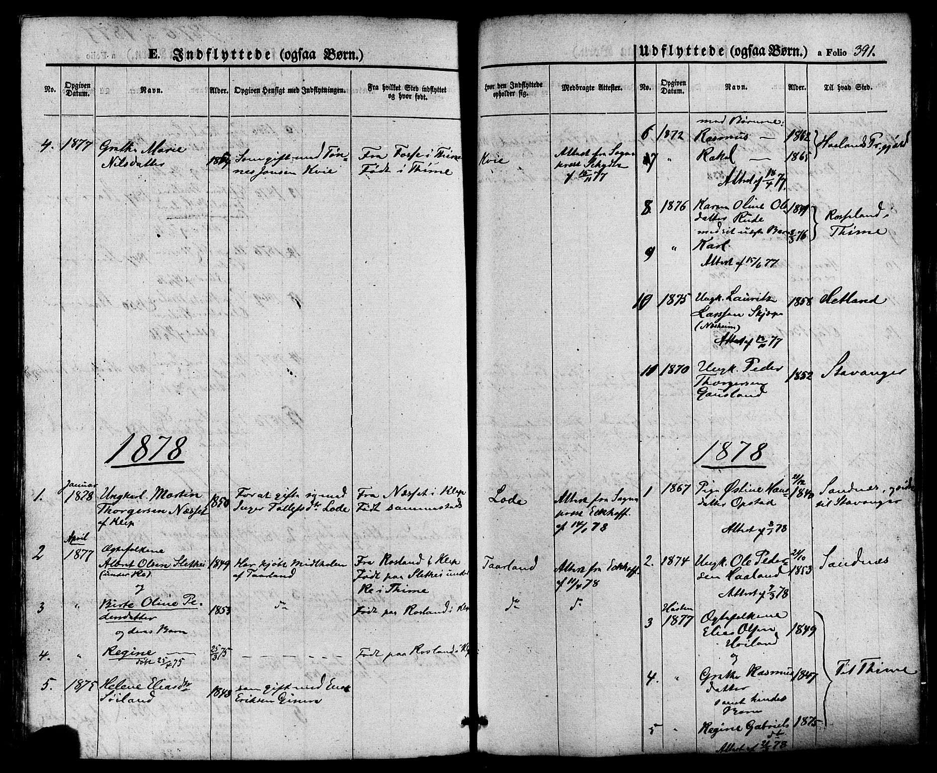 Hå sokneprestkontor, AV/SAST-A-101801/001/30BA/L0008: Parish register (official) no. A 7, 1853-1878, p. 391