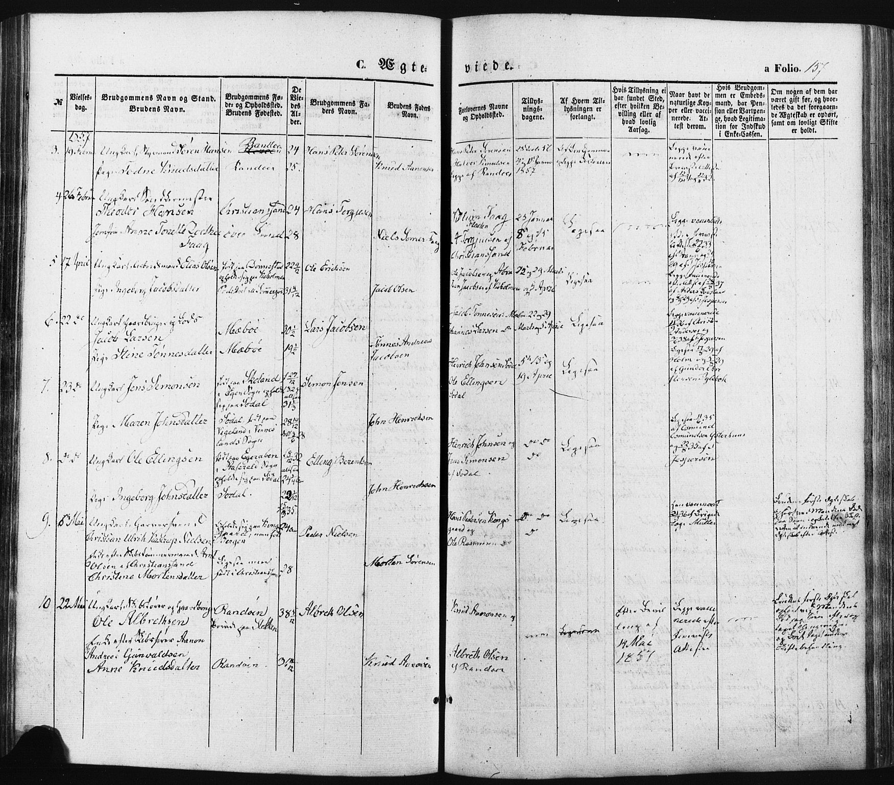 Oddernes sokneprestkontor, SAK/1111-0033/F/Fa/Faa/L0007: Parish register (official) no. A 7, 1851-1863, p. 157